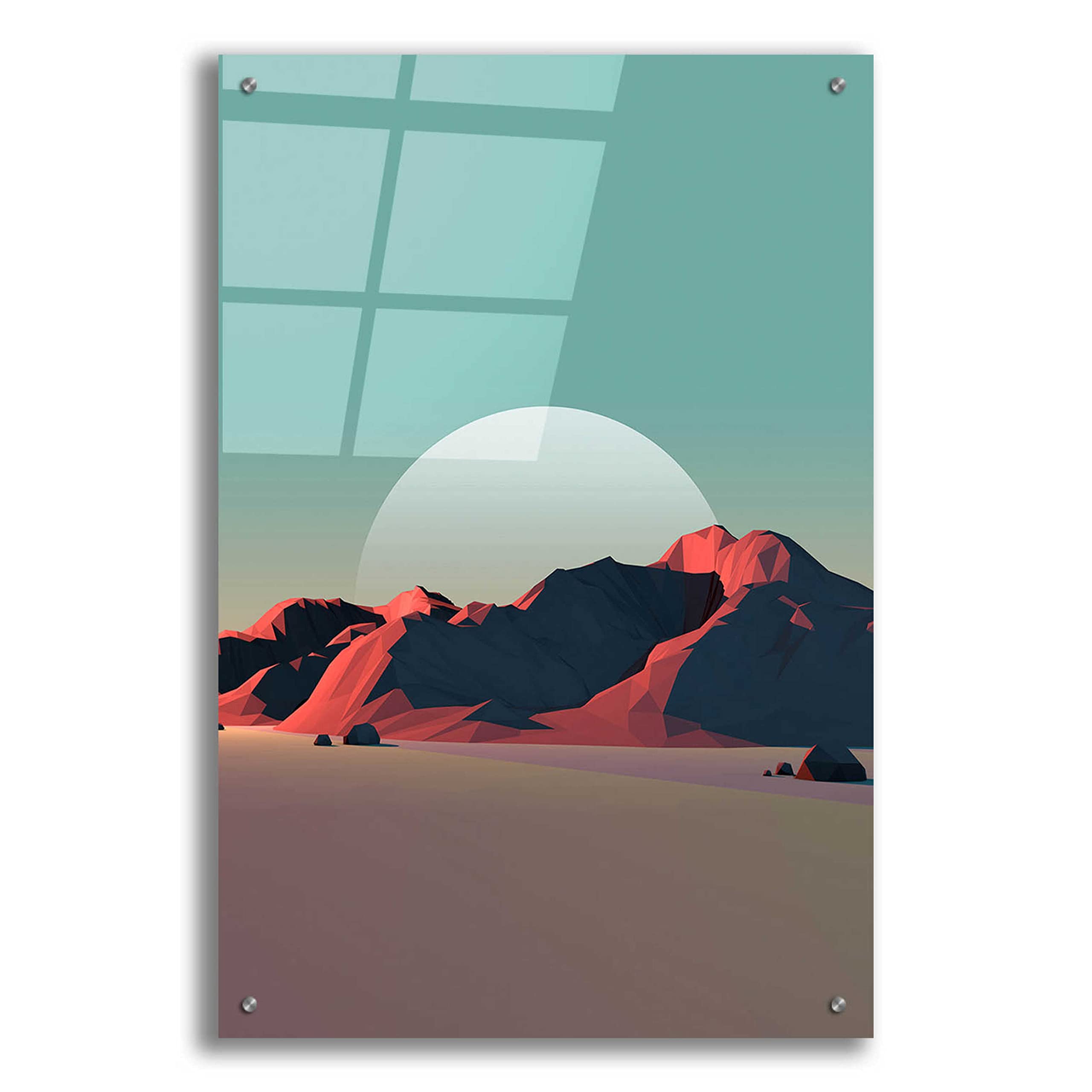 GeoMania Low Poly Mountain 8 Acrylic Glass Wall Art - 24x36 Inches Modern Geometric Landscape Painting for Living Room, Bedroom & Office Decor