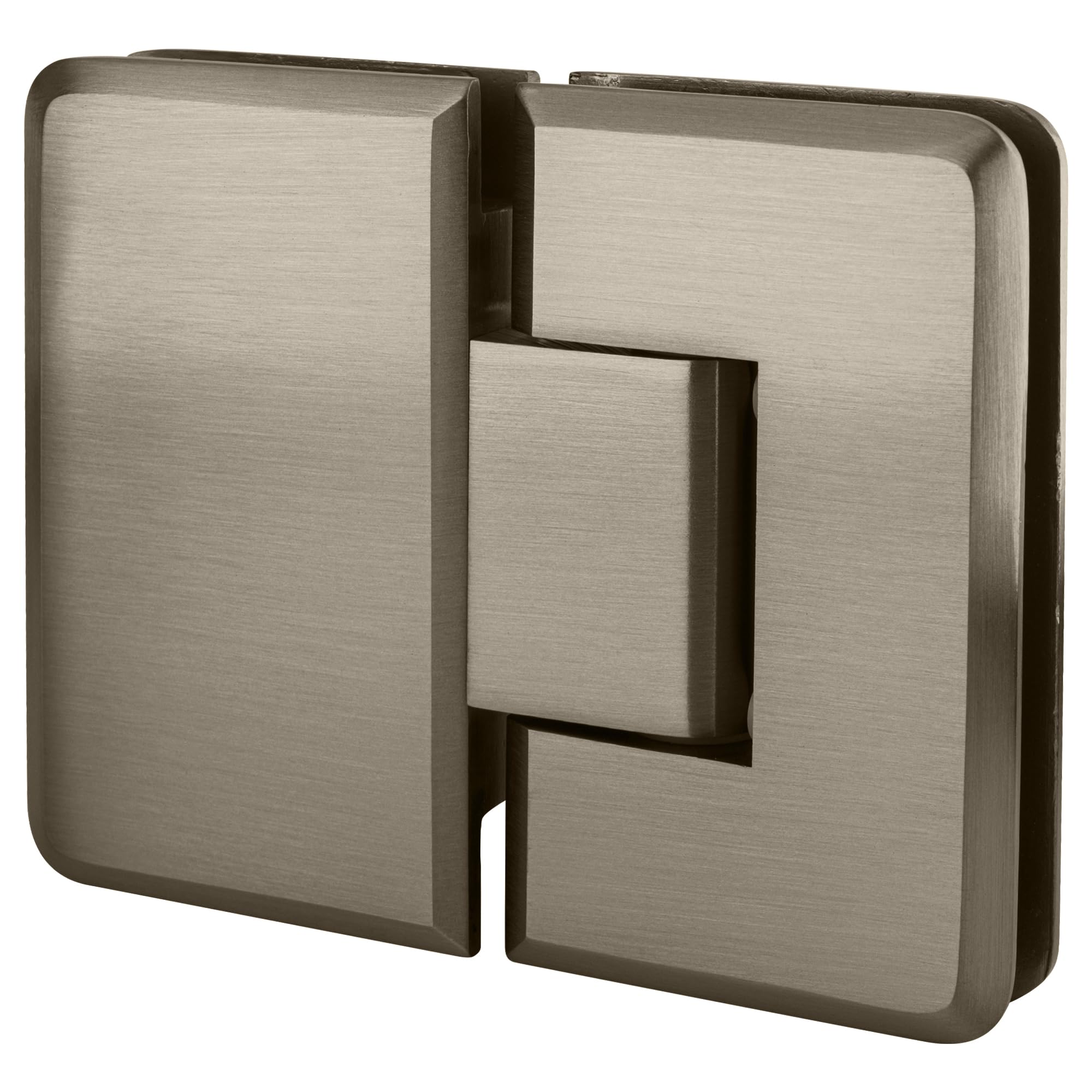 Brushed Nickel 180 Degree Glass-to-Glass Positive Close Cologne Hinge - Heavy Duty Cabinet Door Hinge for Bathroom, Kitchen, and Closet Glass Doors