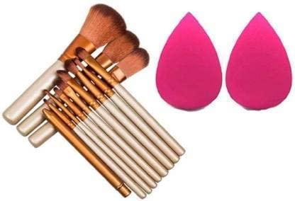 MASTADI 12-Piece Women's & Girls' Soft Bristle Makeup Brush Set with 2 Pink Beauty Blenders - Complete 14-Piece Cosmetic Kit for Foundation, Eyeshadow & Contouring | Perfect for Professional Makeup Artists & Beginners