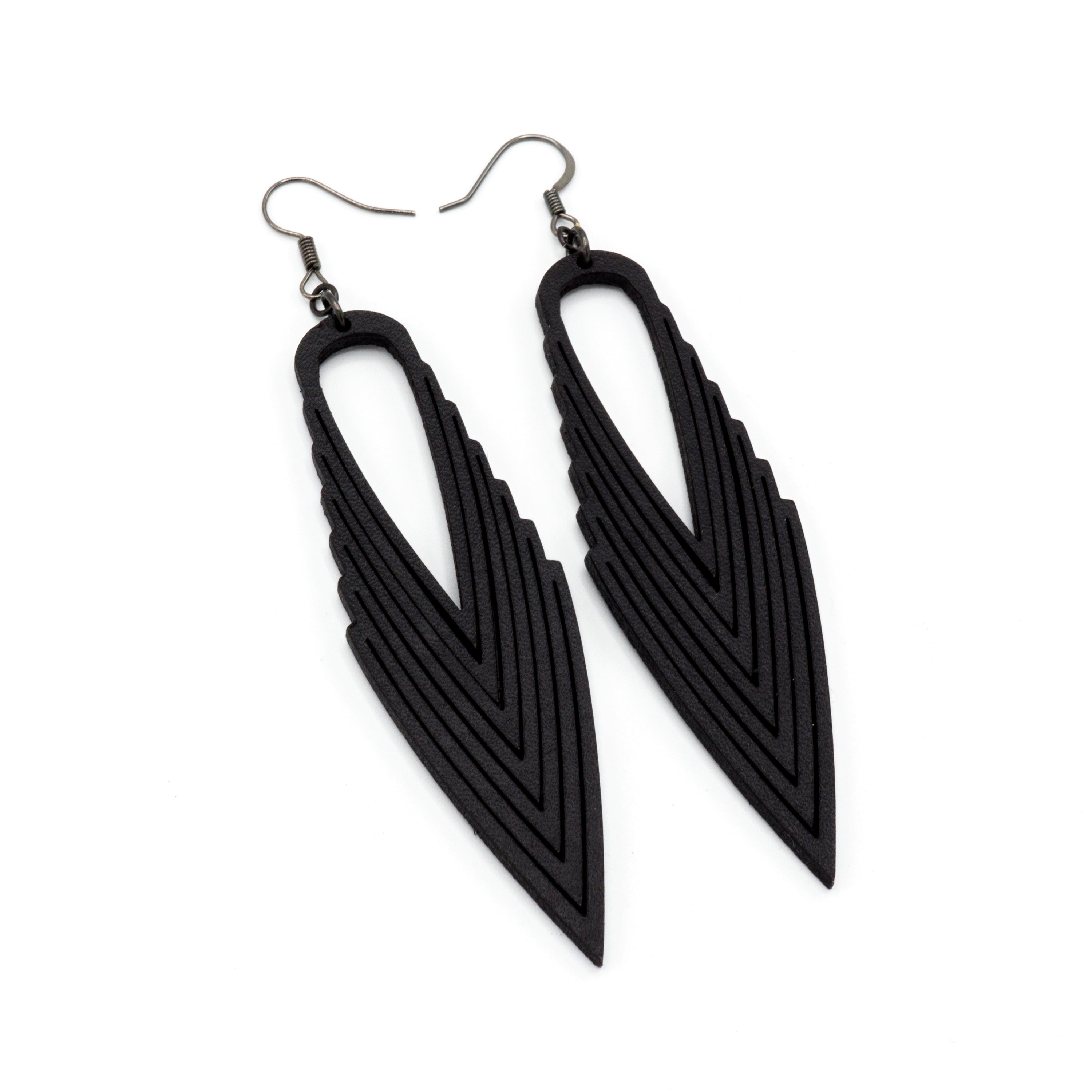 Stylish Black Leather Earrings for Women | Terrabyte 04 | Handmade Boho Chic Dangle Earrings | Perfect for Casual Wear, Parties & Festivals