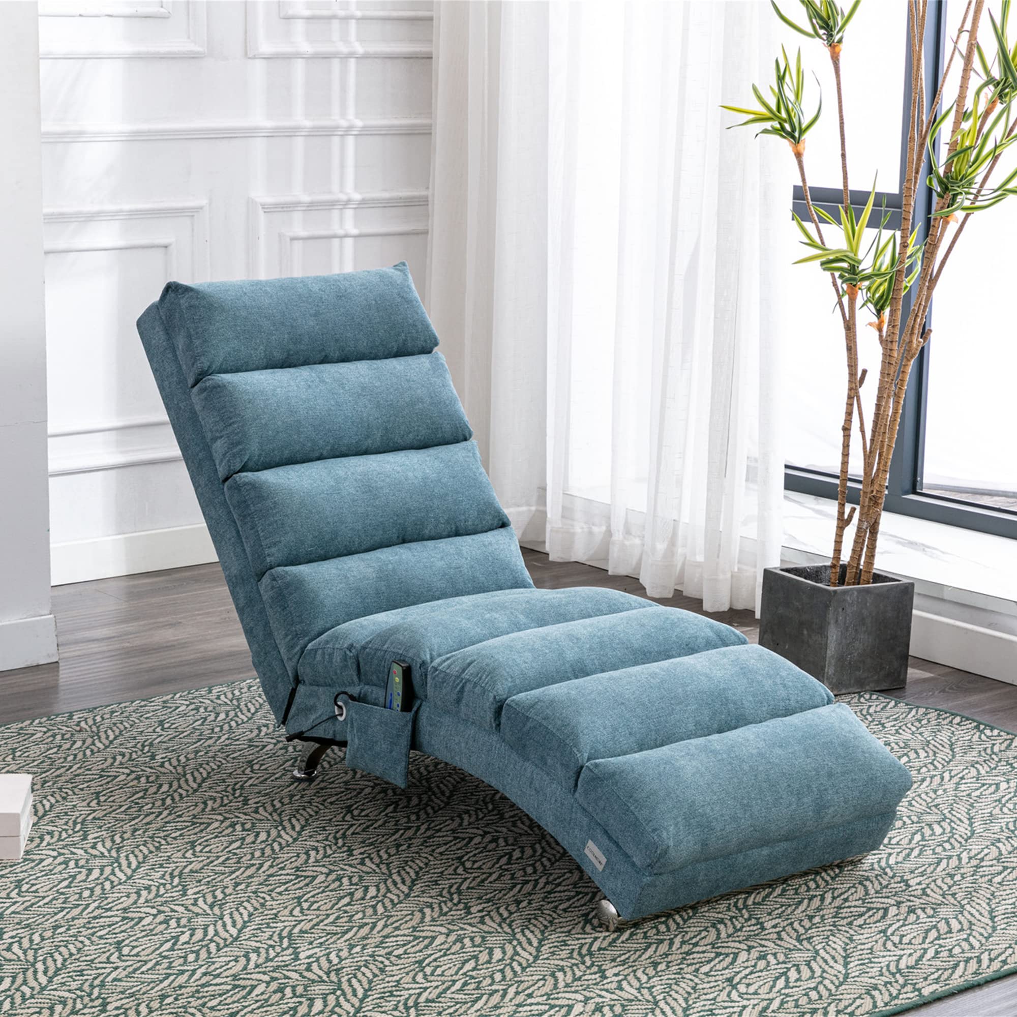 Modern Armless Chaise Lounge Chair with Massage Function - Metal Leg Long Lounger for Office, Living Room & Bedroom | Perfect for Relaxation, Reading & Napping
