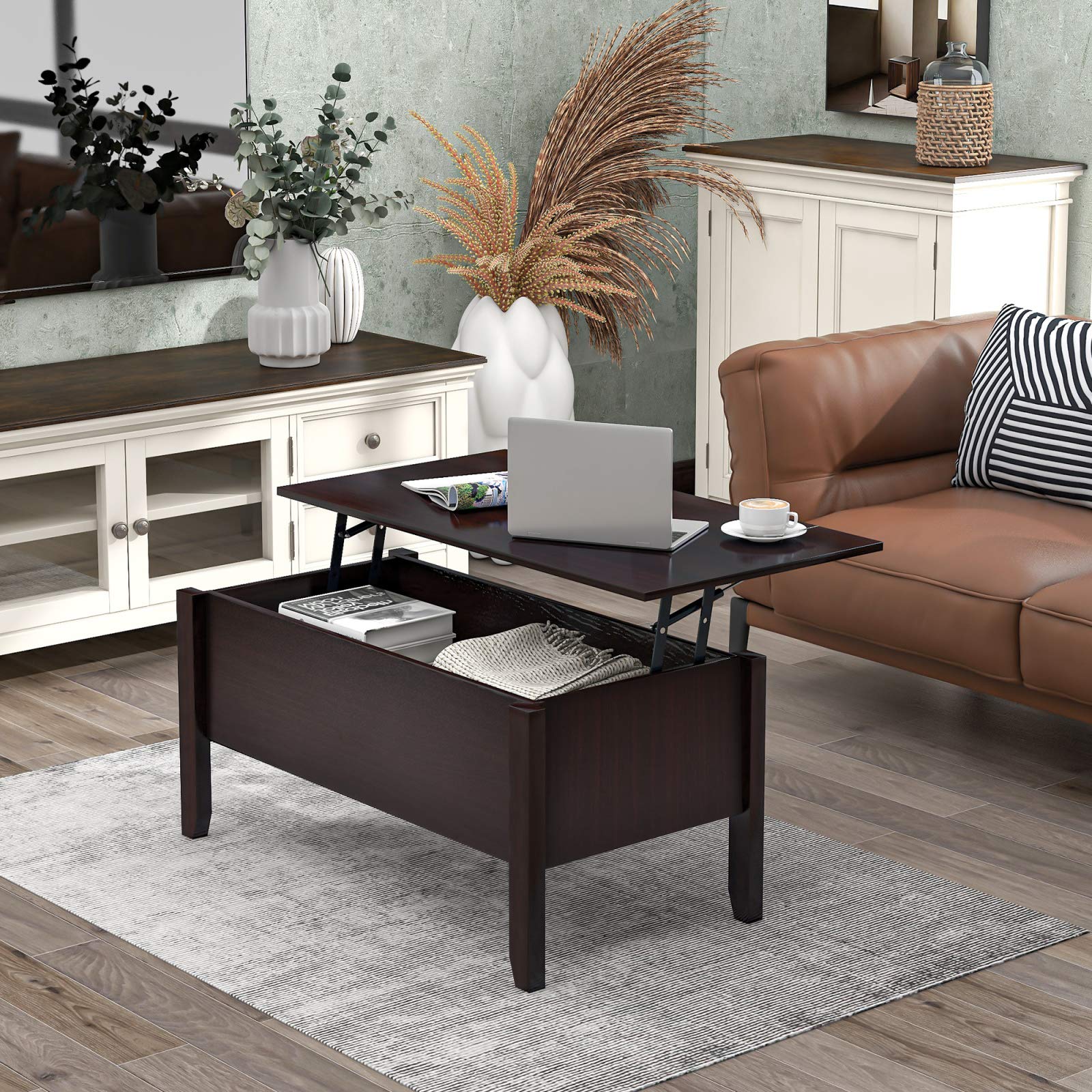 Modern Lift-Top Coffee Table with Storage - Convertible Sofa Table for Living Room, Home Office & Small Spaces - Sturdy Design with Hidden Compartment for Books, Remotes & Decor