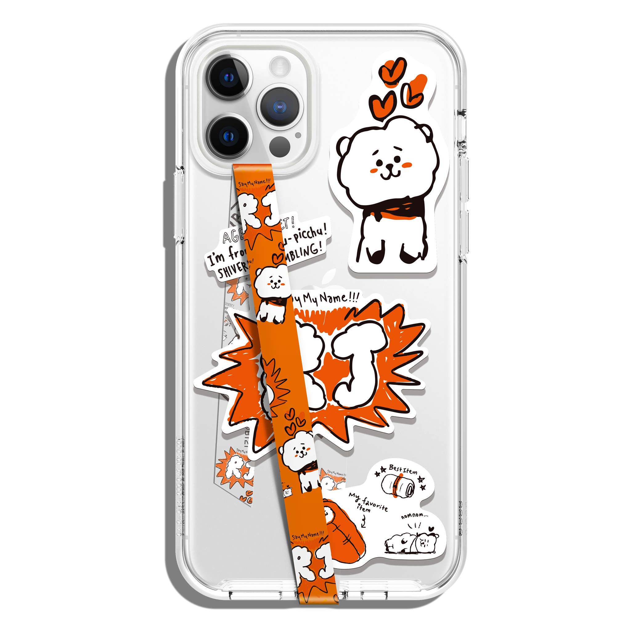 elago BT21 Phone Strap with Stickers - Double Sided Phone Loop & Grip for All Smartphone Cases, MagSafe Compatible, Official Merchandise (RJ) - Perfect for Travel, Commuting, and Everyday Use