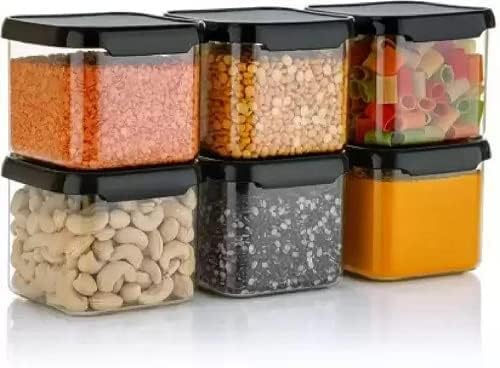 Moonlike 6-Pack 500ml Black Airtight Food Storage Containers - Kitchen Pantry Organizer Set for Flour, Sugar, Cereal & Dry Goods | BPA-Free Plastic Kitchen Accessories for Home & Office Use
