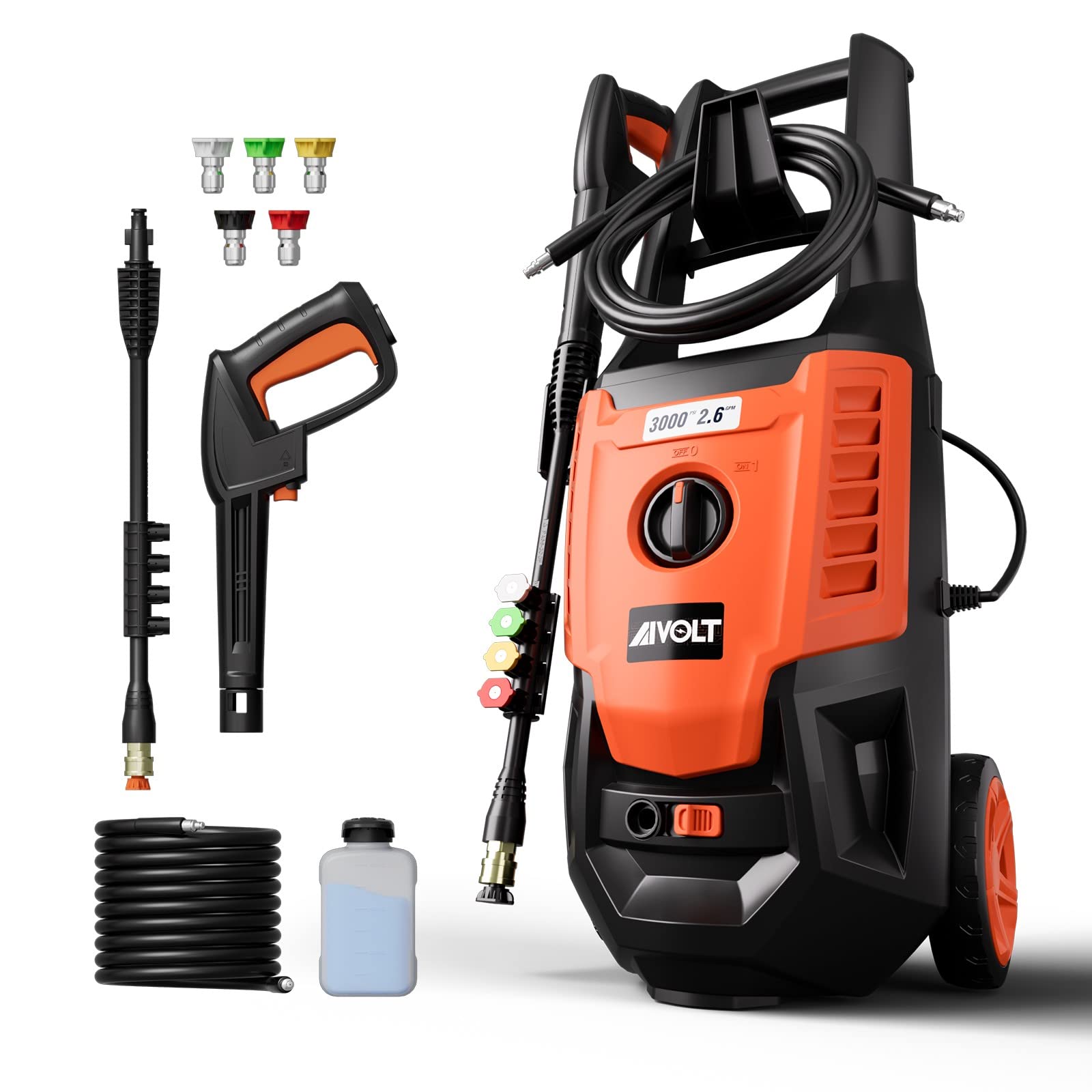 AIVOLT 3000PSI 2.6GPM Electric Pressure Washer - 1800W High Power Pressure Cleaner with 5 Nozzles & Foam Tank - Perfect for Car Washing, Fence Cleaning, Deck Maintenance, Driveway & Patio Cleaning