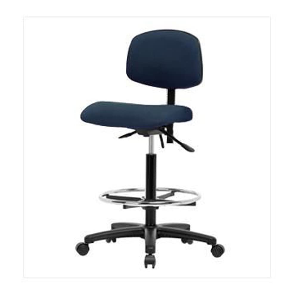 Fabric High Bar Stool with Black Nylon Base & Chrome Foot Ring - Non-Tilting, Armless Design with Smooth Rolling Casters in Blue - Perfect for Kitchen Islands, Home Bars, and Commercial Use