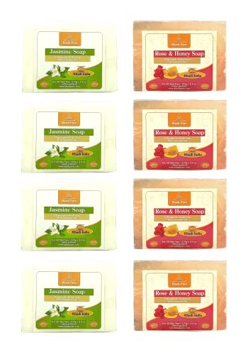 Khadi Pure Jasmine & Rose Honey Soap - 125ml (Pack of 8) | Natural & Organic Skincare for Dry & Sensitive Skin | Perfect for Daily Face & Body Cleansing, Gift Sets & Spa Treatments