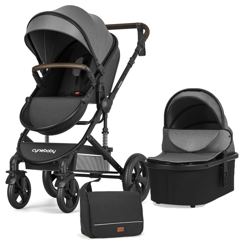 Premium Baby Stroller for Newborn to Toddler - Cynebaby Luxury Bassinet Pushchair with Multi-Position Reclining Seat, Mommy Bag & Footmuff | Perfect for Shopping, Travel & Daily Walks