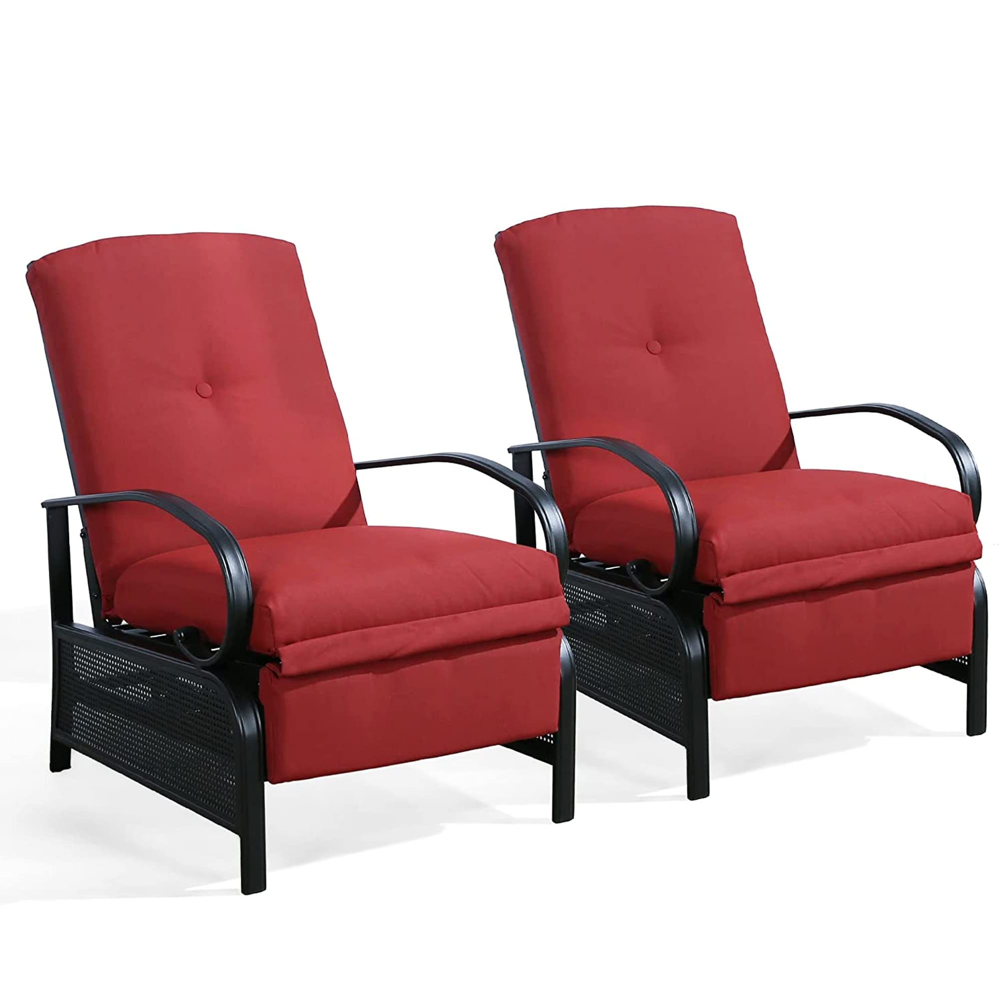 Ulax 2-Piece Adjustable Patio Recliner Chair Set - Outdoor Metal Lounge Chairs with Thick Cushions, Reclining Sofa for Backyard, Poolside & Deck Relaxation (Red)