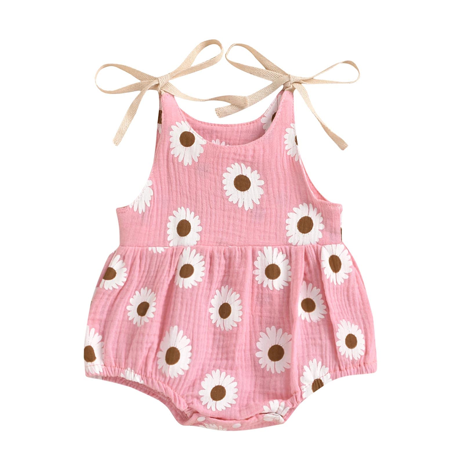 Floral Print Sleeveless Baby Romper Jumpsuit - Newborn Infant Summer Outfit with Ruched Bodysuit Design | Perfect for Playtime, Beach Trips & Photo Shoots