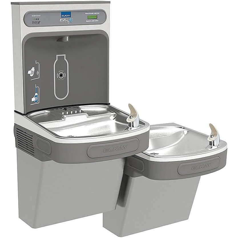 Elkay ezH2O ADA Compliant Bottle Filling Station with Bi-Level Filtered Water Cooler - Refrigerated, Light Gray | Ideal for Schools, Offices & Public Spaces