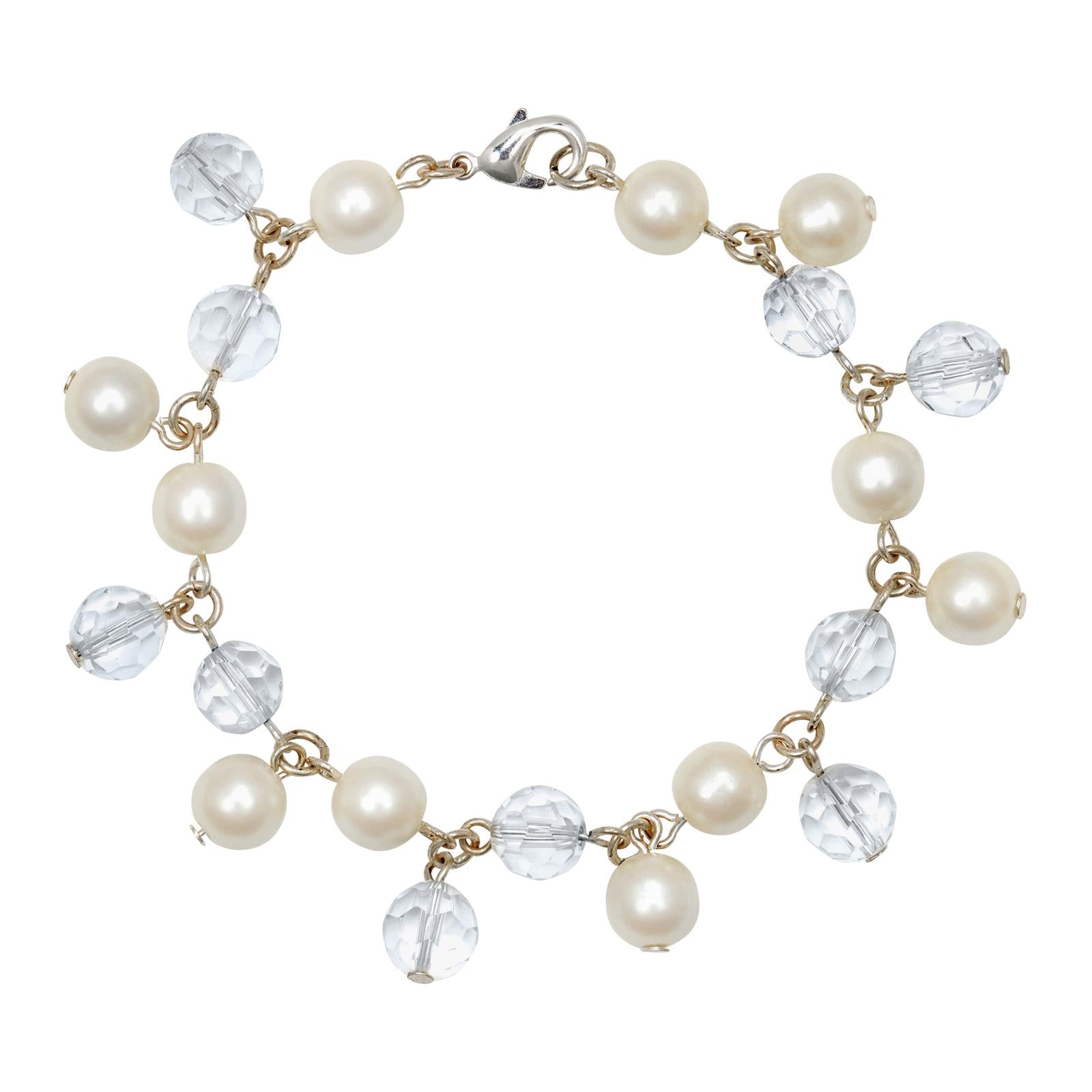 1928 Jewelry Multi Beaded Crystal & White Faux Pearl Bracelet for Women - Elegant Vintage Style Beaded Bracelet for Party, Wedding & Special Occasions