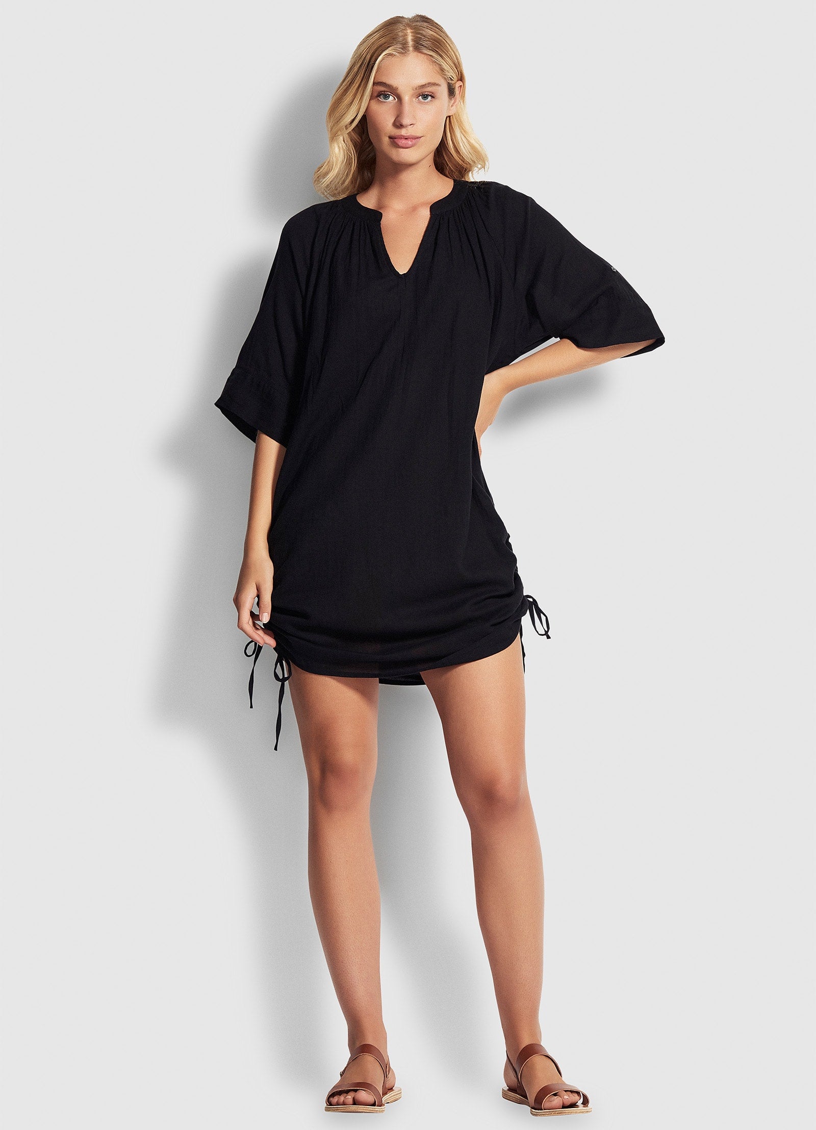 Stylish Black Crinkle Cotton Cover Up - Perfect for Beach, Pool, and Summer Outfits