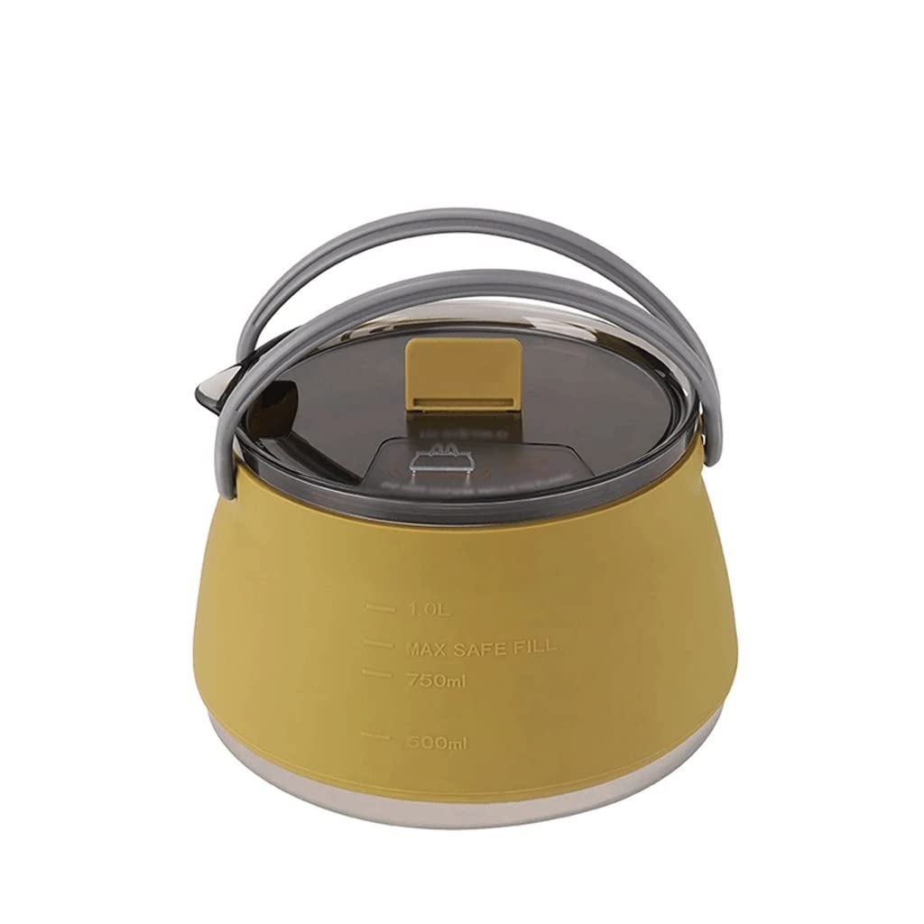 Portable Folding Camping Kettle for Outdoor Hiking - Compact Fireproof Coffee & Tea Cooker - Lightweight Backpacking Stove Accessory (Yellow, One Size) - Perfect for Camping Trips, Backpacking Adventures & Emergency Preparedness