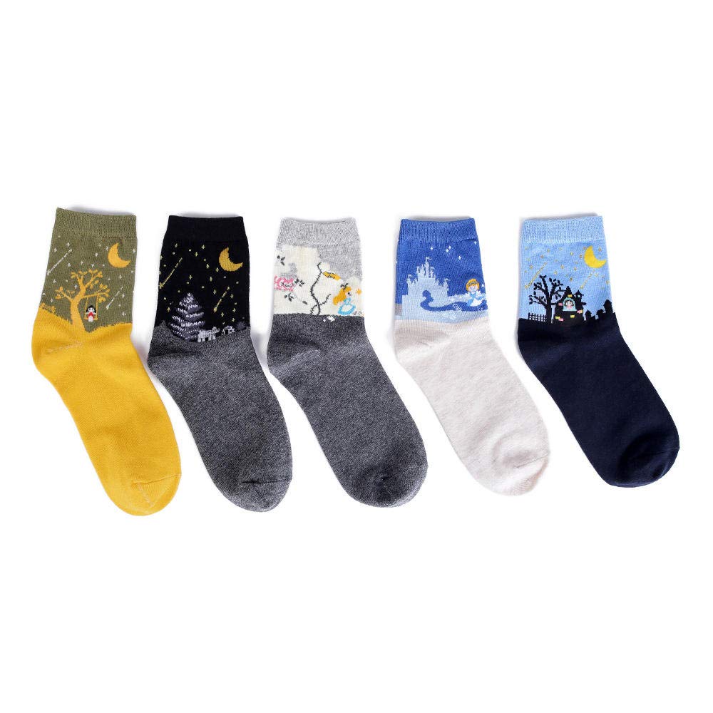 5 Pairs Women's Cute Korean Cartoon Character Winter Socks - Harajuku Kawaii Cotton Ankle Socks for Women - Funny Hipster Socks for Casual Wear, Gift Giving & Cold Weather Fashion