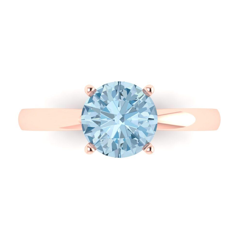 1.50ct Round Cut Aquamarine Blue Simulated Diamond Engagement Ring - 14k Rose Gold Solitaire Bridal Wedding Anniversary Ring for Women | Perfect for Proposals, Anniversaries & Special Occasions