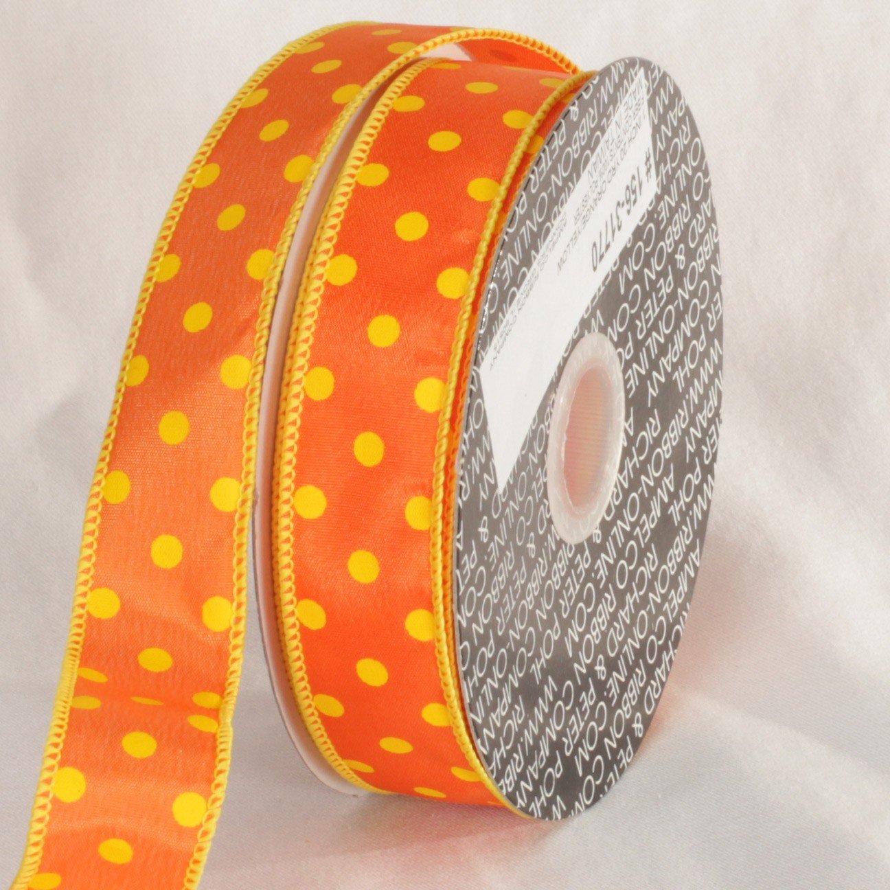 Orange and Yellow Polka Dots Wired Craft Ribbon - 1 Inch x 80 Yards Bulk Roll for Gift Wrapping, DIY Bows, Floral Arrangements, Party Decorations and Scrapbooking