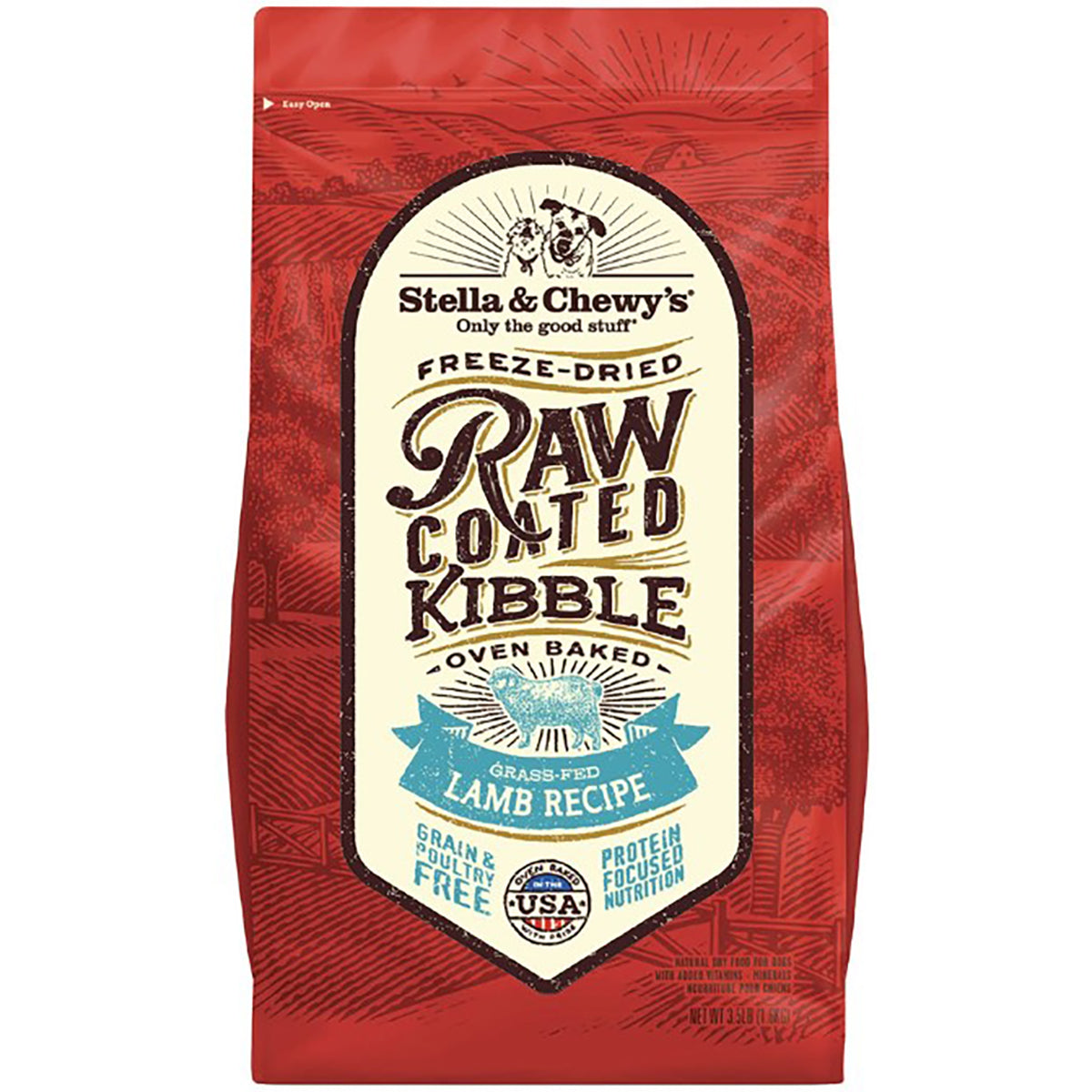 Stella & Chewy's Raw Coated Grass-Fed Lamb Dog Kibble - High Protein Grain-Free Dry Dog Food for All Breeds & Life Stages | Perfect for Training, Mealtime & Digestive Health