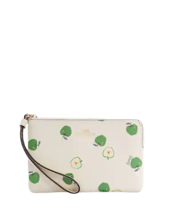 Coach Corner Zip Wristlet with Apple Print - Stylish Crossbody Wallet for Women - Perfect for Everyday Use, Travel & Shopping