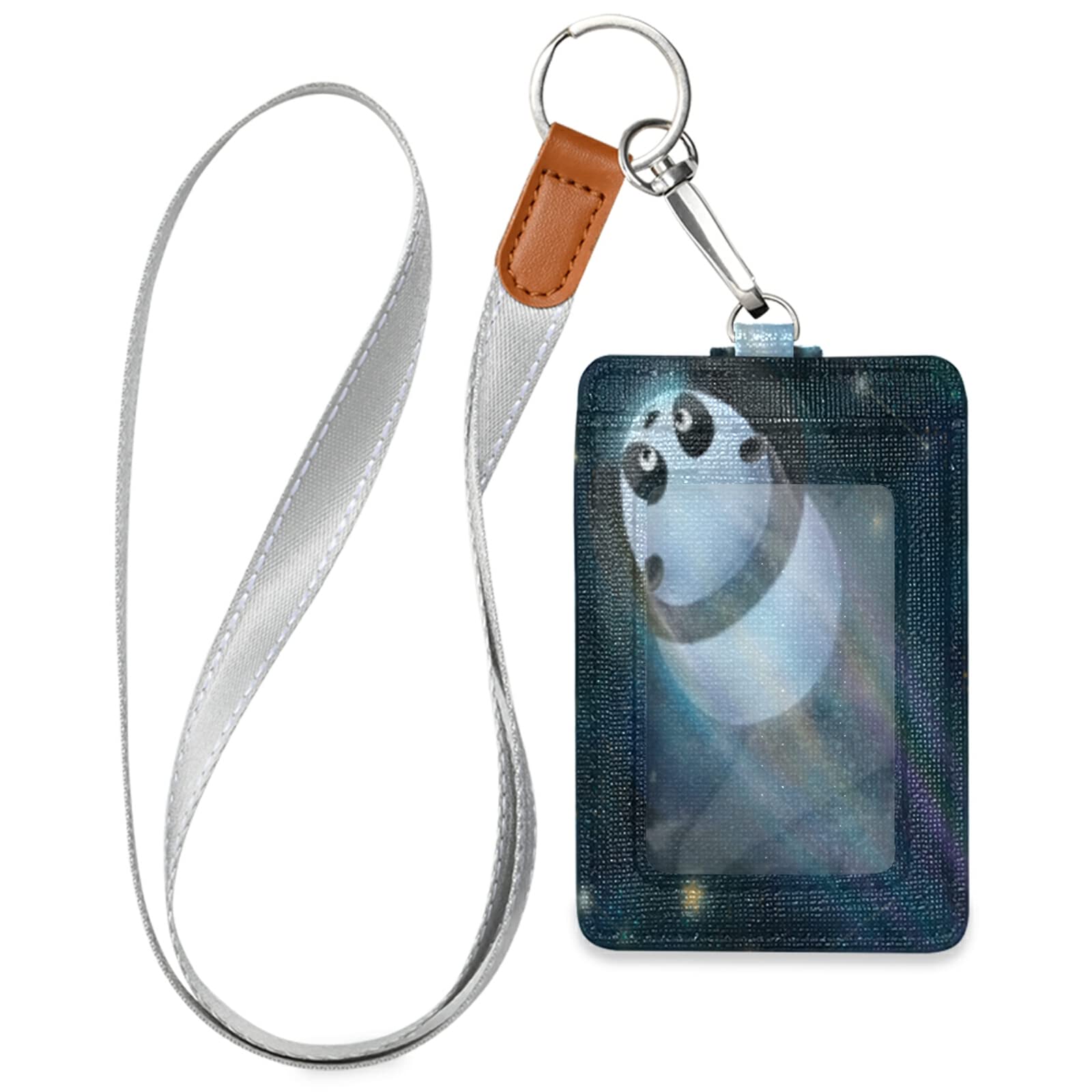 Vertical Leather ID Badge Holder with Lanyard - Office & School Use