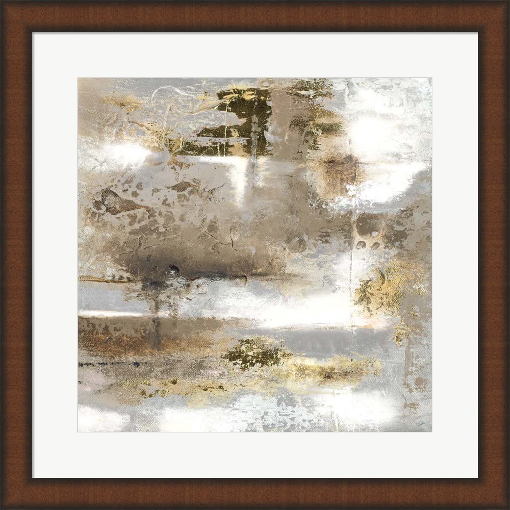 Stormy Contempo Beach by Patricia Pinto - Framed Art Print Wall Picture with Brown Teak Frame, 20x20 Inches - Perfect for Coastal Living Room, Beach House Decor & Modern Office Wall Art