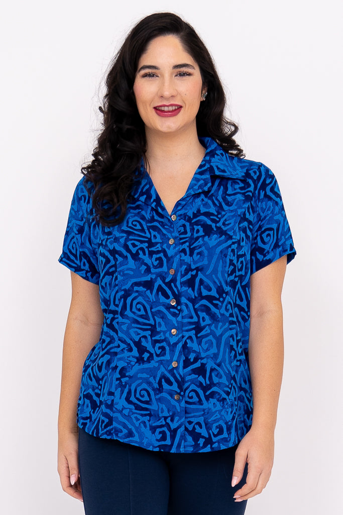 Aida Short Sleeve Top for Women - Lightweight Summer Blouse in Aqua Blue - Perfect for Casual Outings, Beach Wear, and Everyday Comfort