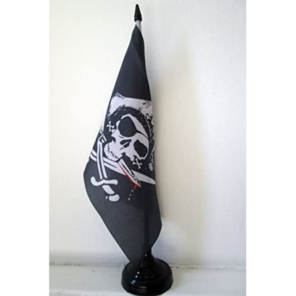 Pirate Deadman Chest Tricorne Table Flag 5'' x 8'' (21 x 14 cm) - Black Plastic Stick & Base - AZ FLAG - Perfect for Pirate Themed Parties, Office Decor & Nautical Events