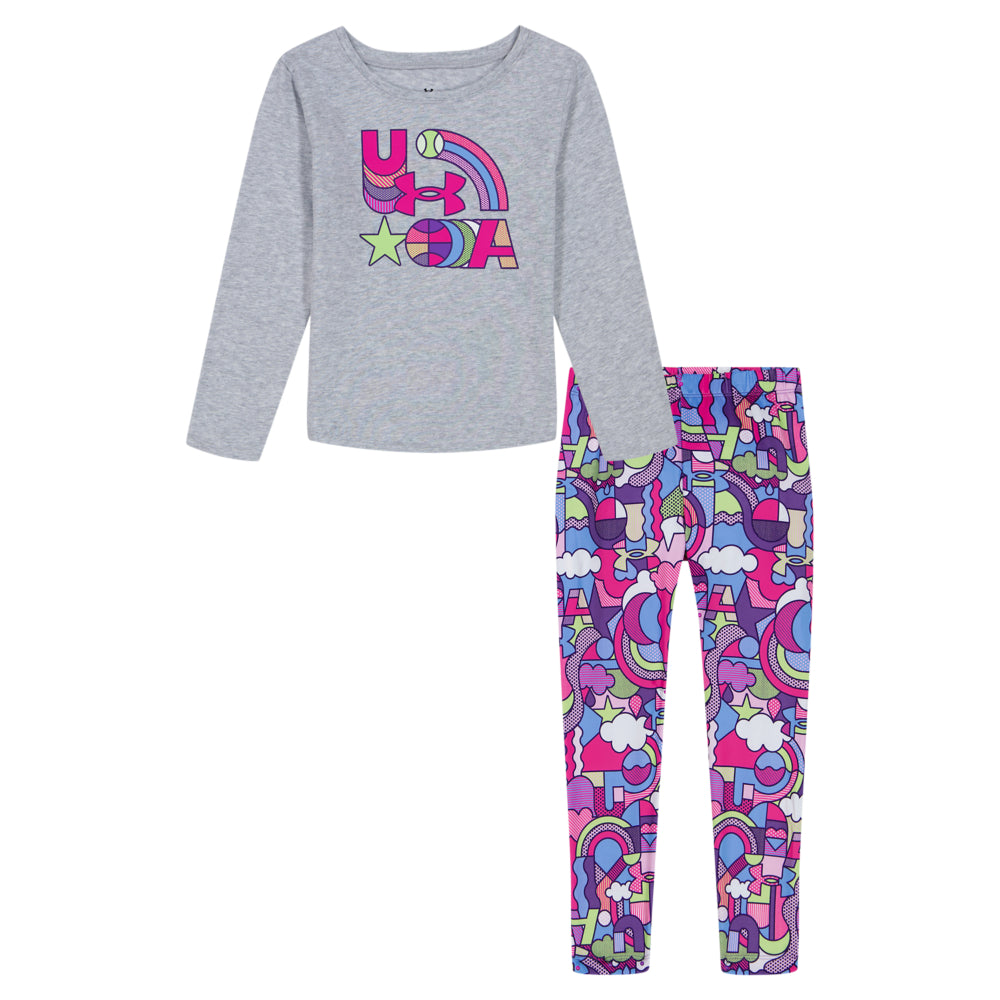 Under Armour Kids Girls' Long Sleeve Shirt & Legging Set - Athletic Outfit for Running, Yoga & Play - Comfortable Workout Clothes for Active Girls