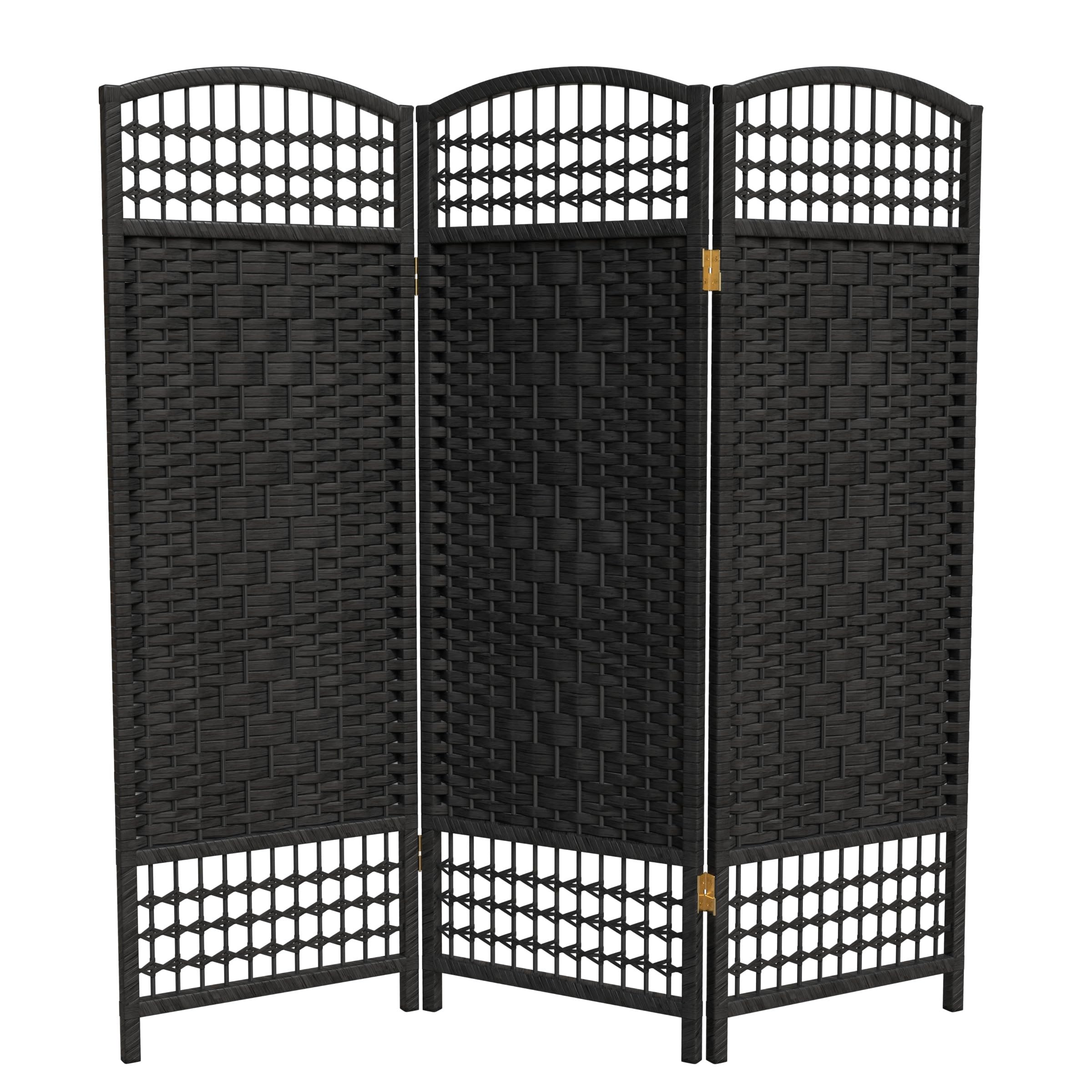 4 ft. Black Short Fiber Weave Folding Room Divider Screen - 3 Panel Privacy Partition for Home, Office & Events - Space Separator for Living Room, Bedroom or Wedding Decor