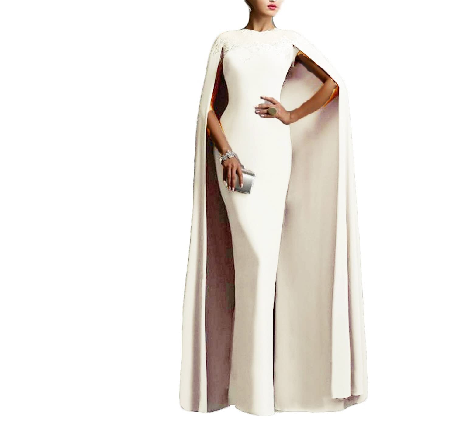 Xjizu Women's Elegant Mermaid Formal Gown 2022 - Appliques Long Prom Evening Dresses with Detachable Cape | Perfect for Prom, Homecoming, Gala & Black Tie Events