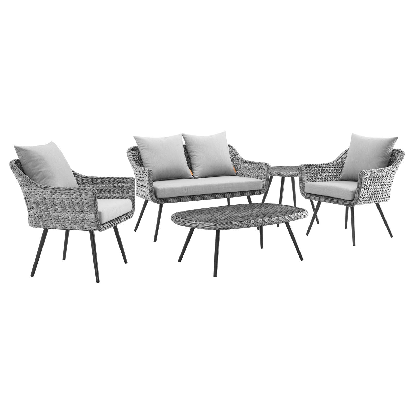 5-Piece Outdoor Patio Furniture Set - Wicker Rattan Loveseat, Armchairs, Coffee Table & Side Table - Perfect for Garden, Backyard, and Poolside Relaxation