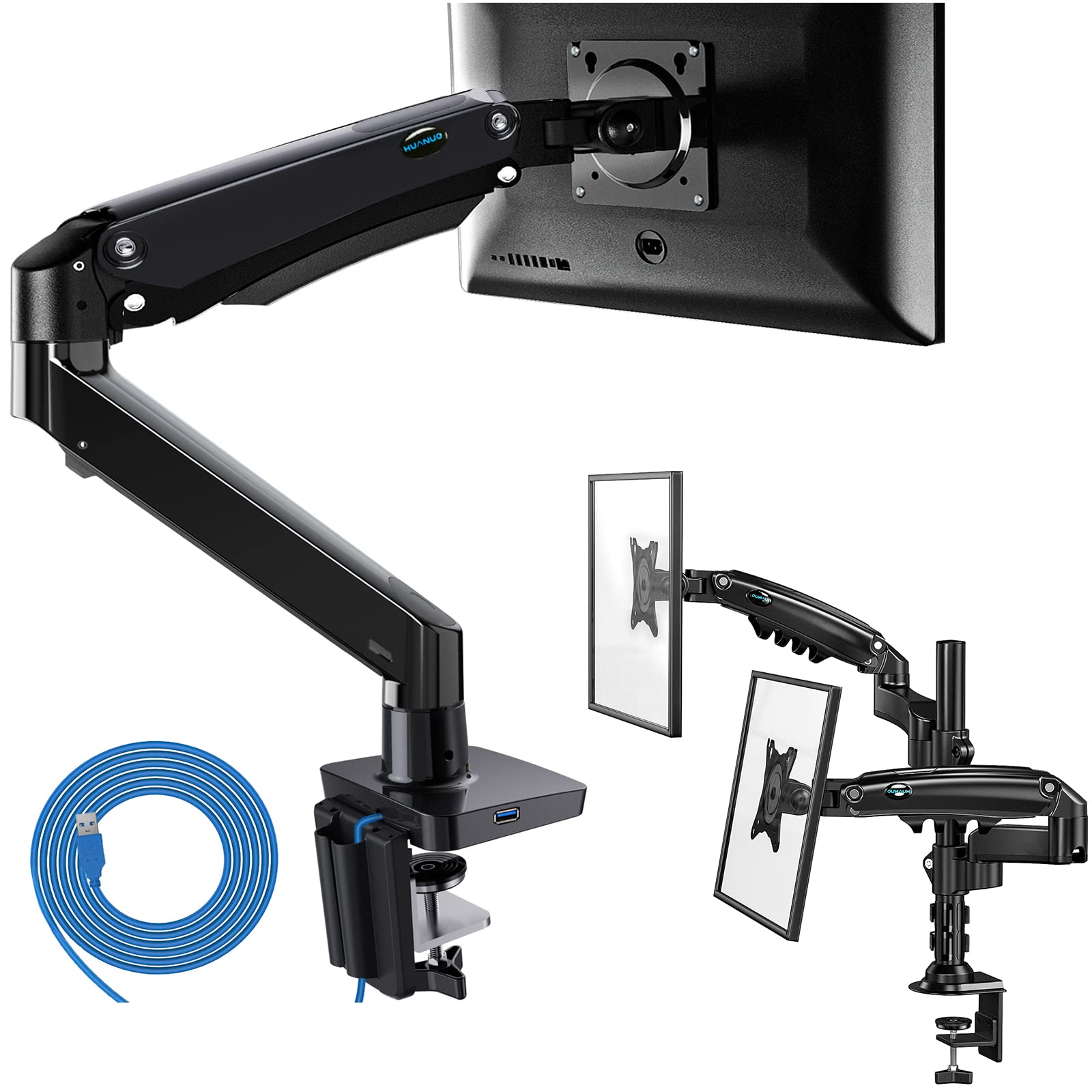 HUANUO Single & Dual Monitor Mount Stand with Steel Reinforcement Plate - Adjustable VESA 75/100mm for Home Office, Gaming, and Workspace Setup