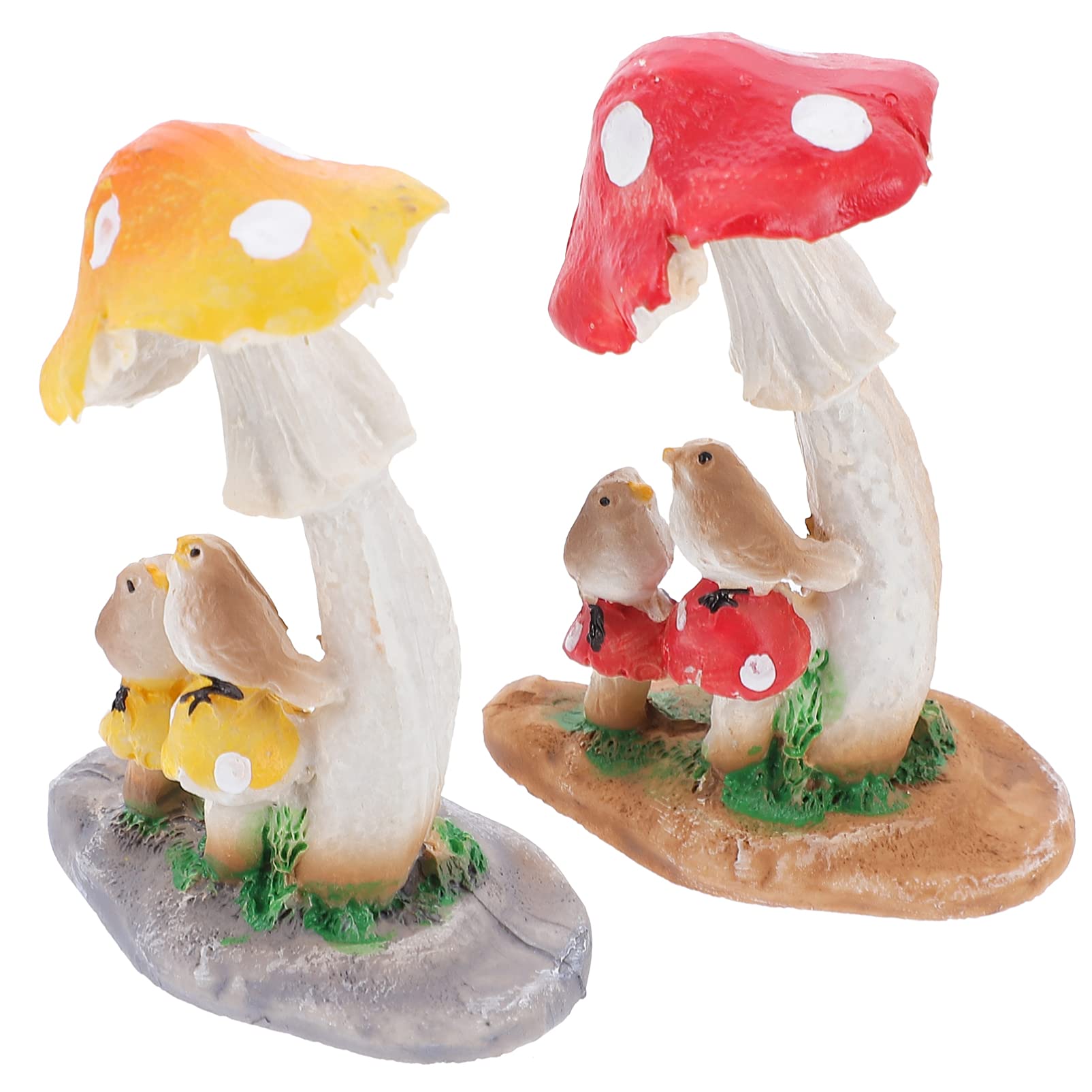 2pcs Mushroom Ornament Resin Craft Figurines - Cute Home Decor, Garden Fairy Decor, Shelf Display, DIY Terrarium Accents for Indoor Outdoor Decoration