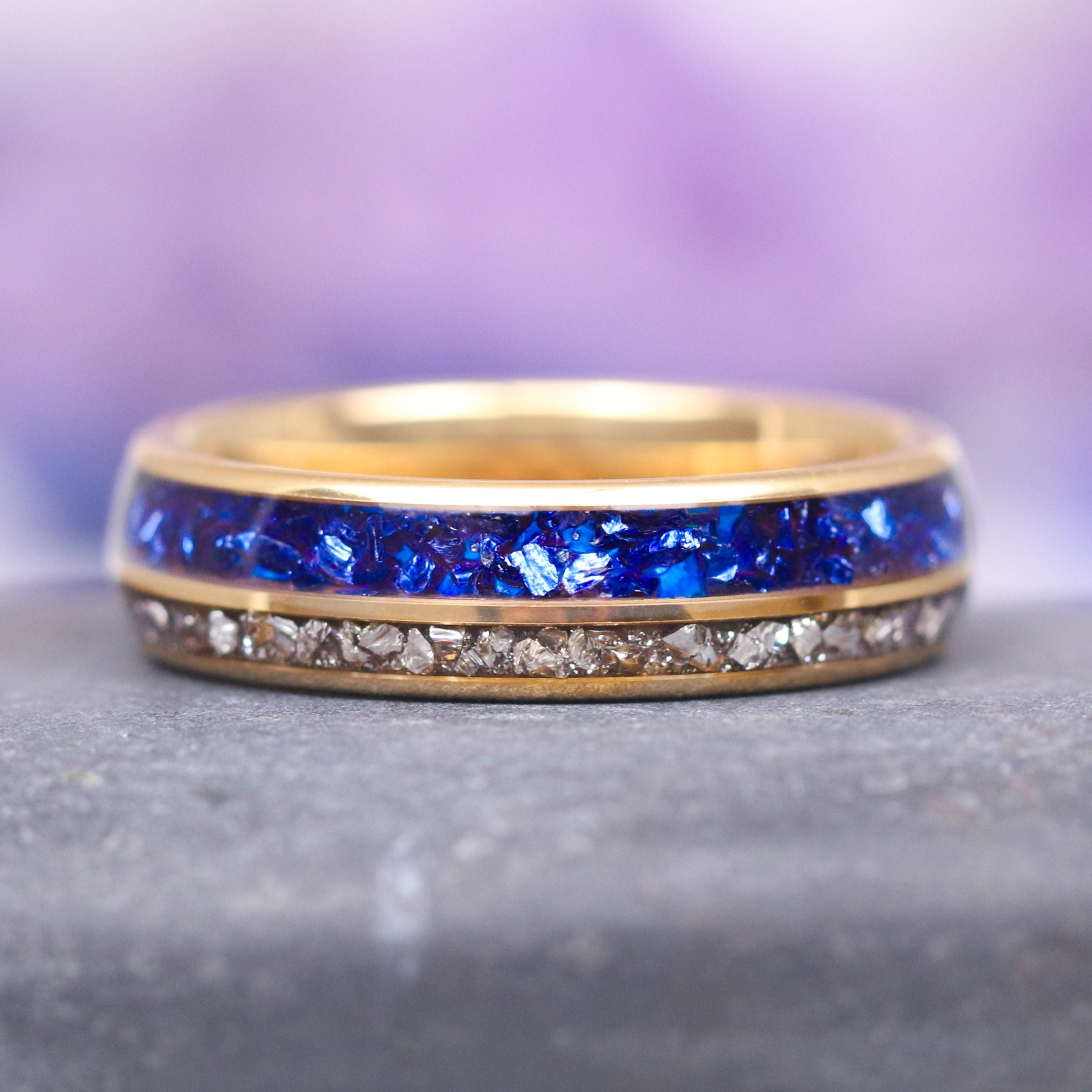 6MM Gold Tungsten Wedding Band with Sapphire & CZ Diamonds - Elegant Men's & Women's Ring for Engagement, Anniversary & Special Occasions