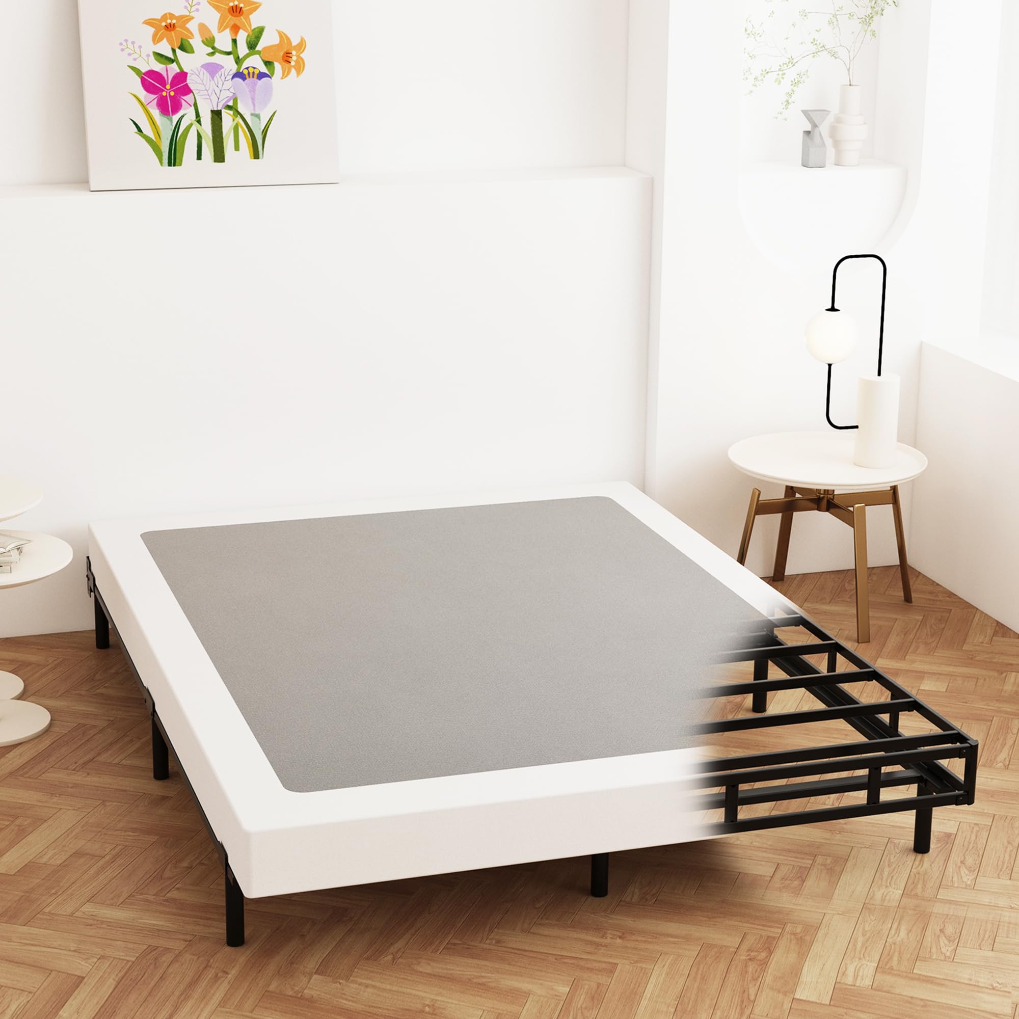 **5 Inch Low Profile King Size Box Spring - Heavy Duty Metal Bed Base with Fabric Cover | Noise Free Mattress Foundation for Easy Assembly | Perfect for Guest Rooms, Dorms & Apartments (Black)**
