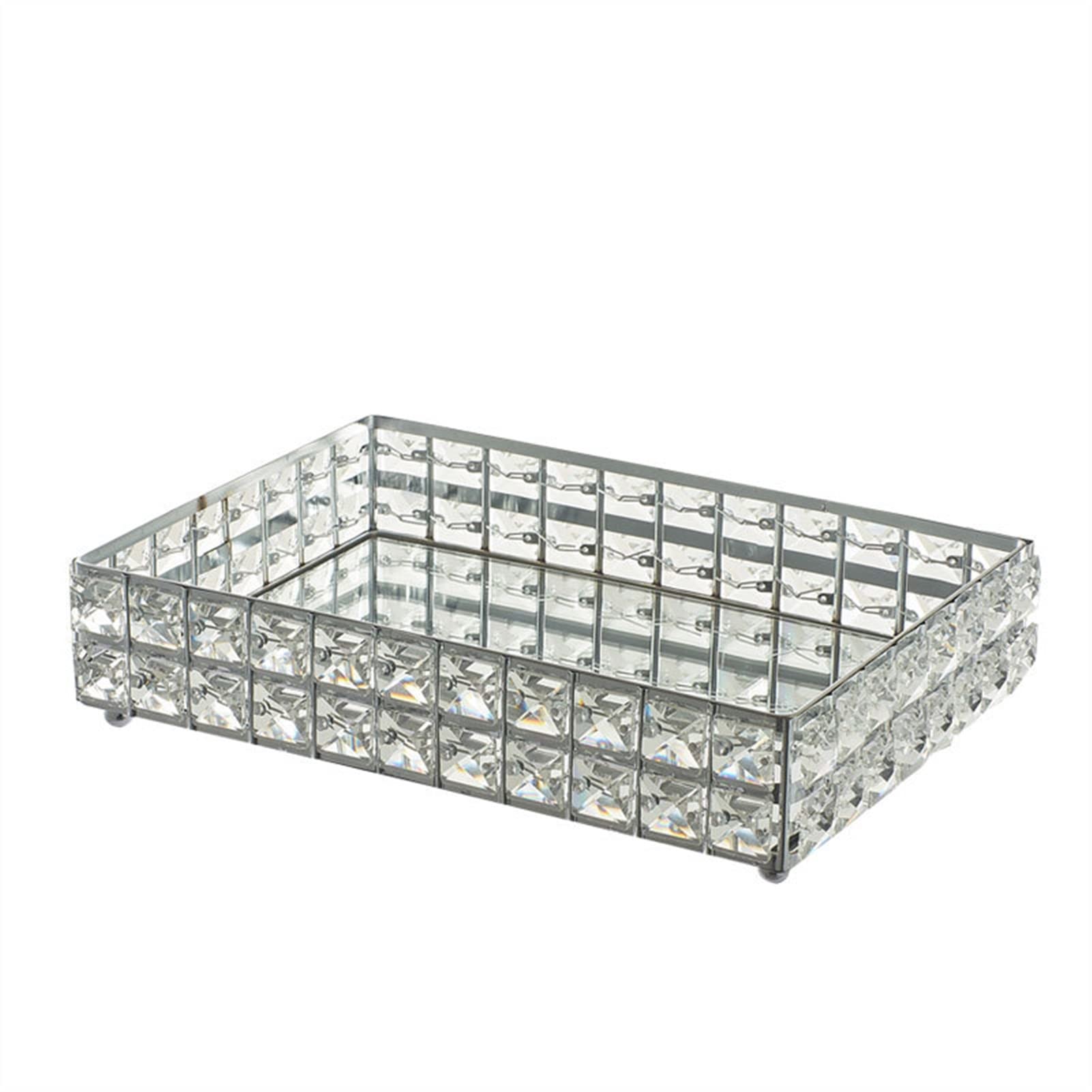 NFEGSIYA 1-Piece Square Crystal Tray - Elegant Silver Household Organizer for Cosmetics, Jewelry, Fruits & Snacks | Perfect for Bathroom Vanity, Wedding Decor & Party Serving