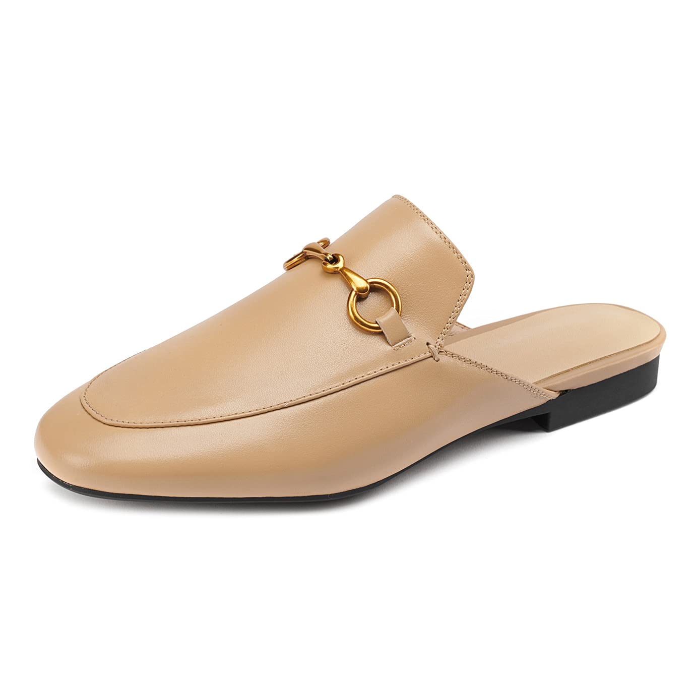 Arqa Women's Slip-On Leather Mules - Almond Toe Backless Loafers with Buckle Detail | Comfortable Casual Shoes for Work, Office & Everyday Wear