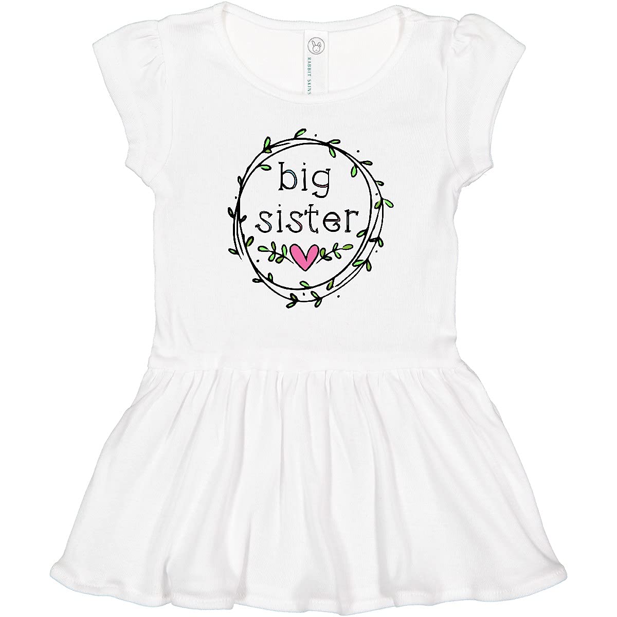 Inktastic Big Sister Leaves Circle Heart Toddler Dress - Cute Baby Girl Outfit for Family Photos, Birthday Parties & Special Occasions