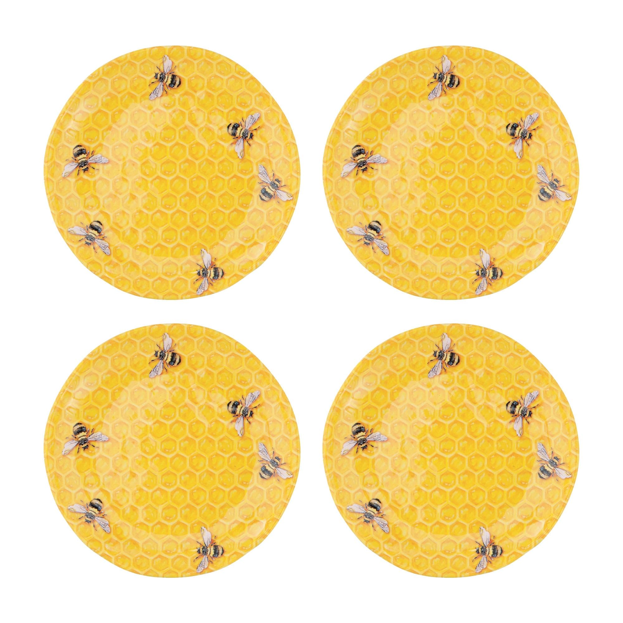 UPware Beehive Melamine Round Dessert Plates - 6 Inch Small Serving Plates for Appetizers, Snacks & Side Dishes - Set of 4 Yellow Dishware - Perfect for Parties, Picnics & Outdoor Dining