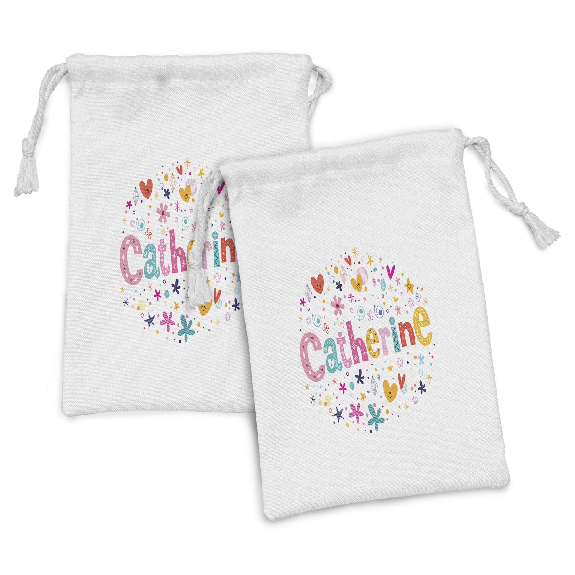 Ambesonne 2-Pack Fabric Drawstring Pouches - Colorful Alphabet & Ornate Lettering Design with Dots Pattern, 9