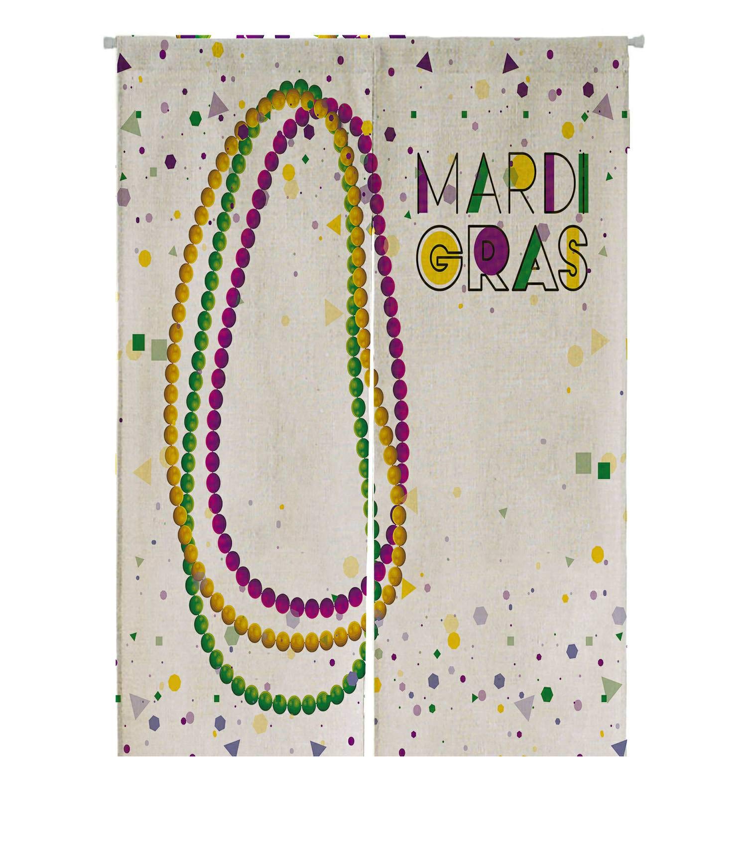 ECZJNT Mardi Gras Beaded Necklaces & Japanese Noren Curtains - Cotton Linen Door Window Treatment (85x120cm) for Party Decor, Room Dividers & Boho Home Style
