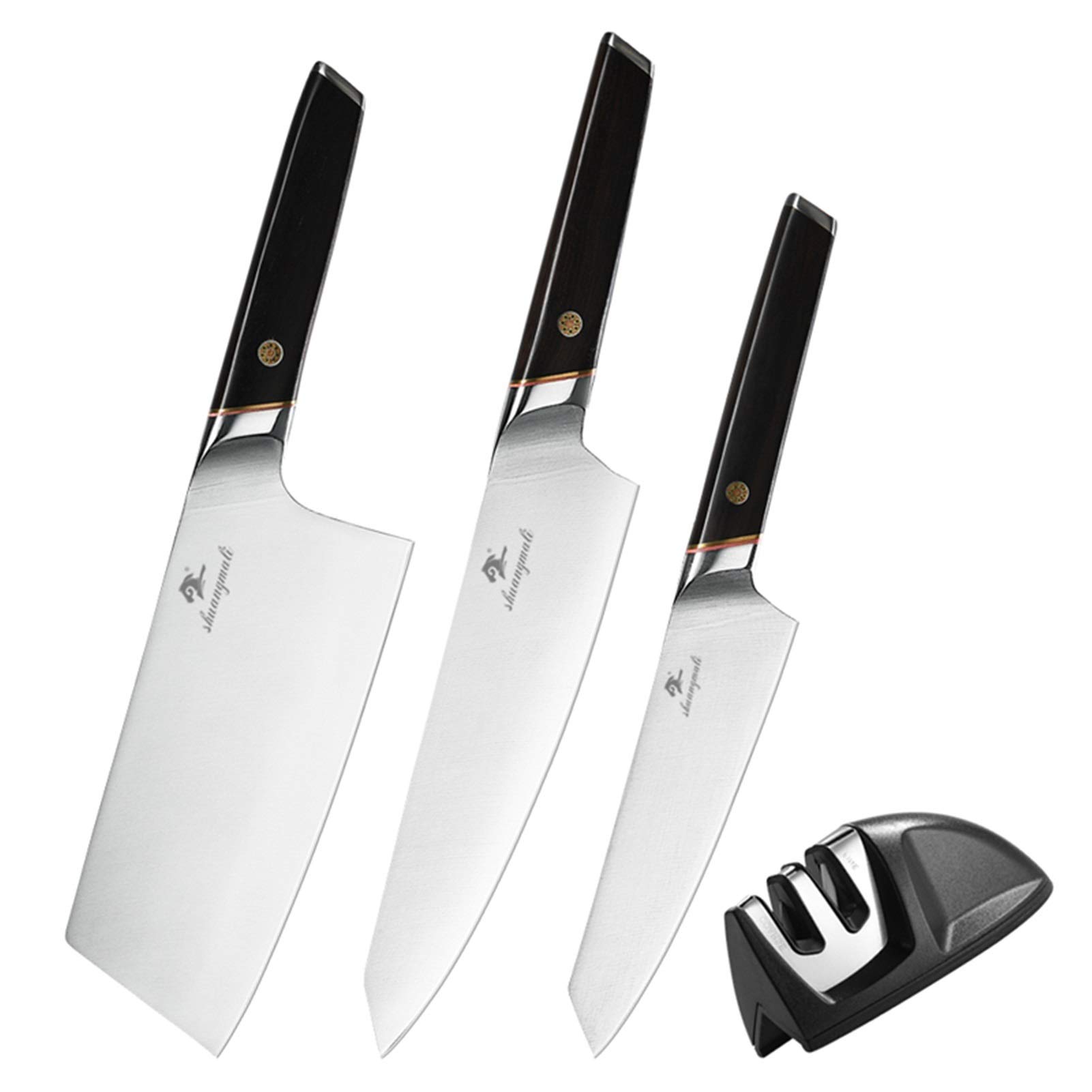 **4-Piece Premium Kitchen Knife Set with Sharpener - 5Cr15 Stainless Steel Chef & Utility Knives - Wooden Handle Block Set for Home Cooking & Professional Use - Perfect for Slicing, Dicing & Meal Prep**