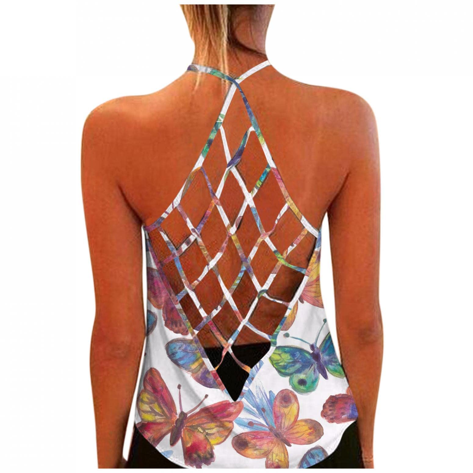 NIANTIE Women's Summer Sunflower Printed Sleeveless Backless Tank Top - Trendy Casual T-Shirt for Beach, Party & Vacation Outfits