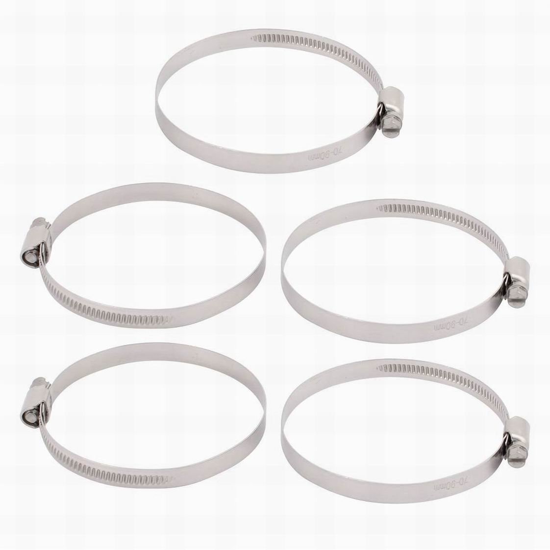 Uptell 5-Pack 70-90mm Stainless Steel Hose Clamps with 12mm Width - Heavy Duty Pipe Clamps for Automotive, Plumbing, and Industrial Applications