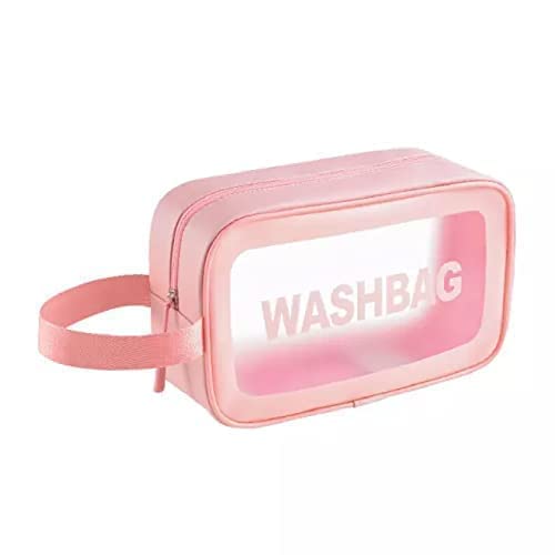 DENISH7x Large Pink Cosmetic Wash Bag - Waterproof Makeup Pouch & Travel Toiletry Organizer with Handle - Transparent Zippered Grooming Kit for Women - Perfect for Travel, Gym, Home Storage & Daily Essentials Organization