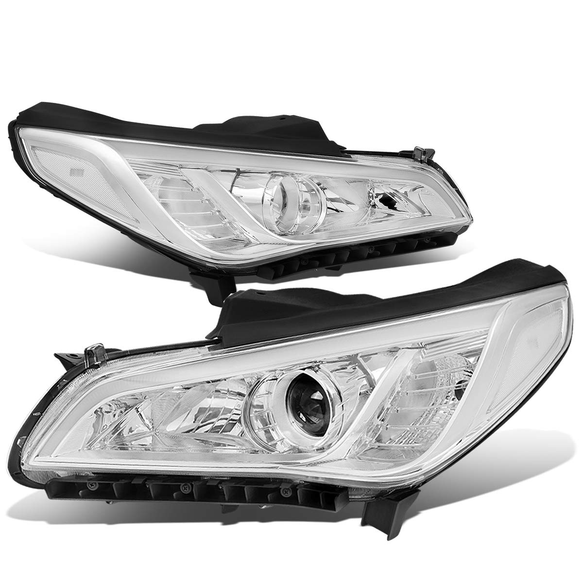 DNA Motoring HL-OH-HSON15-CH-CL1 Chrome Housing Projector Headlights - Compatible with 2015-2017 Hyundai Sonata | Factory Style Replacement Headlights for Improved Night Visibility & Modern Look | Perfect for Daily Driving, Night Commutes & Car Upgrades