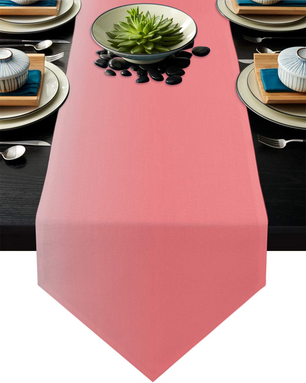 90Inch Ombre Coral Burlap Table Runner - Cotton Linen Tablecloth for Wedding, Dining Room, Party & Holiday Decor - Pink to White Gradient Home Decor (Standing Out Triangle Design) - Perfect for Rustic Weddings, Farmhouse Dining & Seasonal Table Settings