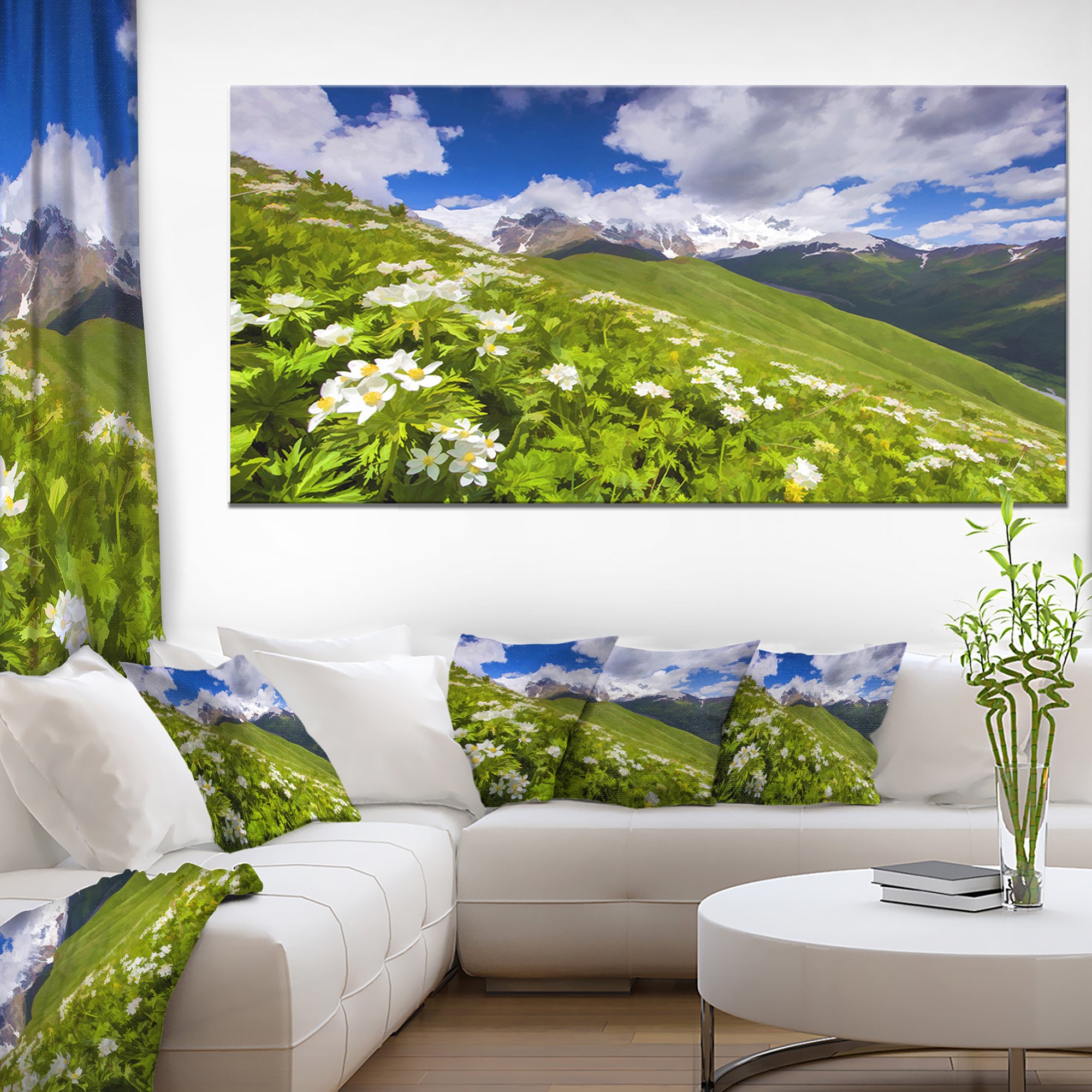 Designart Blossom Flowers in Mountains Landscape Canvas Wall Art - Stunning Nature Print for Living Room, Bedroom & Office Decor