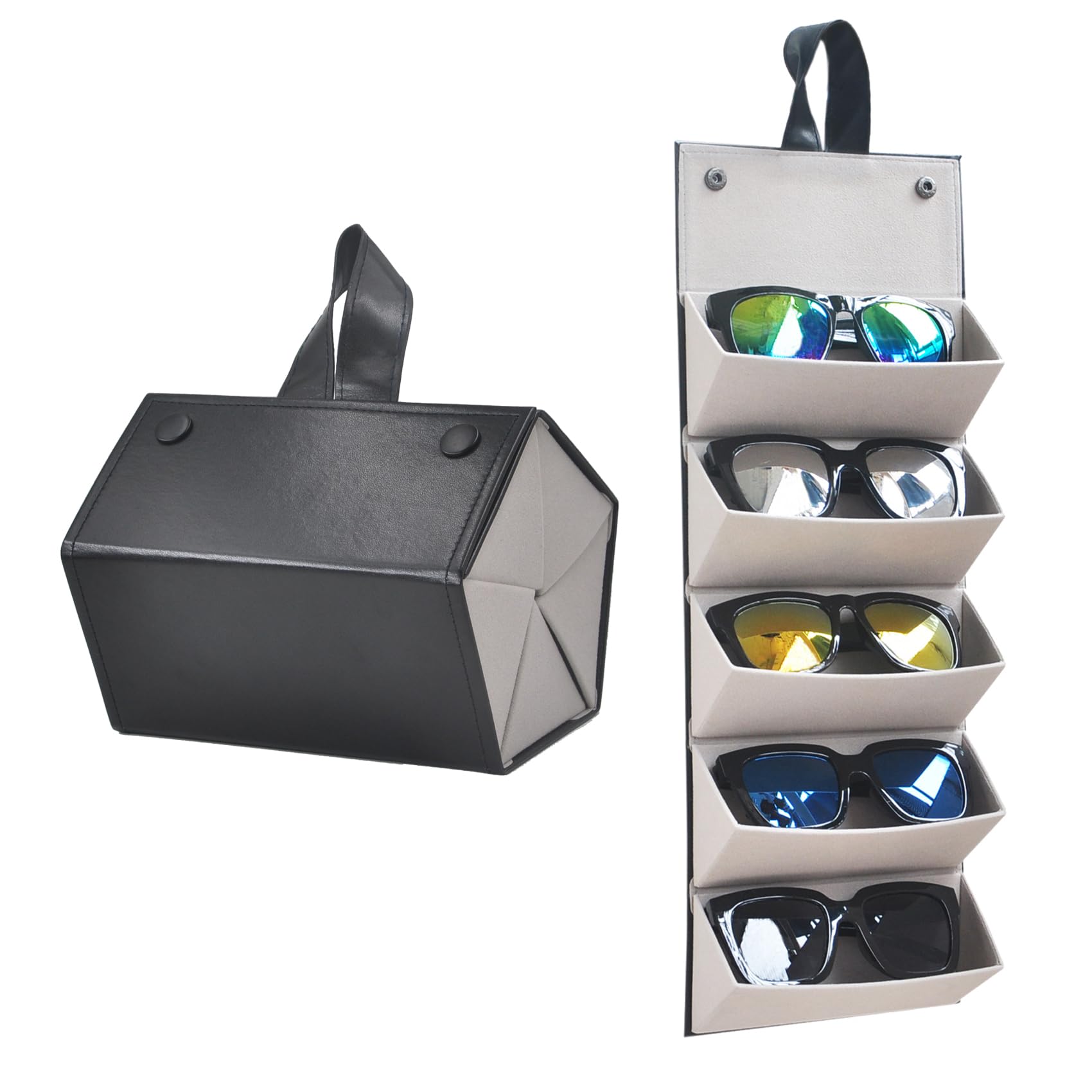 Premium Sunglasses Case Travel Organizer - 5 Slot Foldable Eyewear Storage Box for Men & Women | Perfect for Travel, Beach, Office & Daily Use