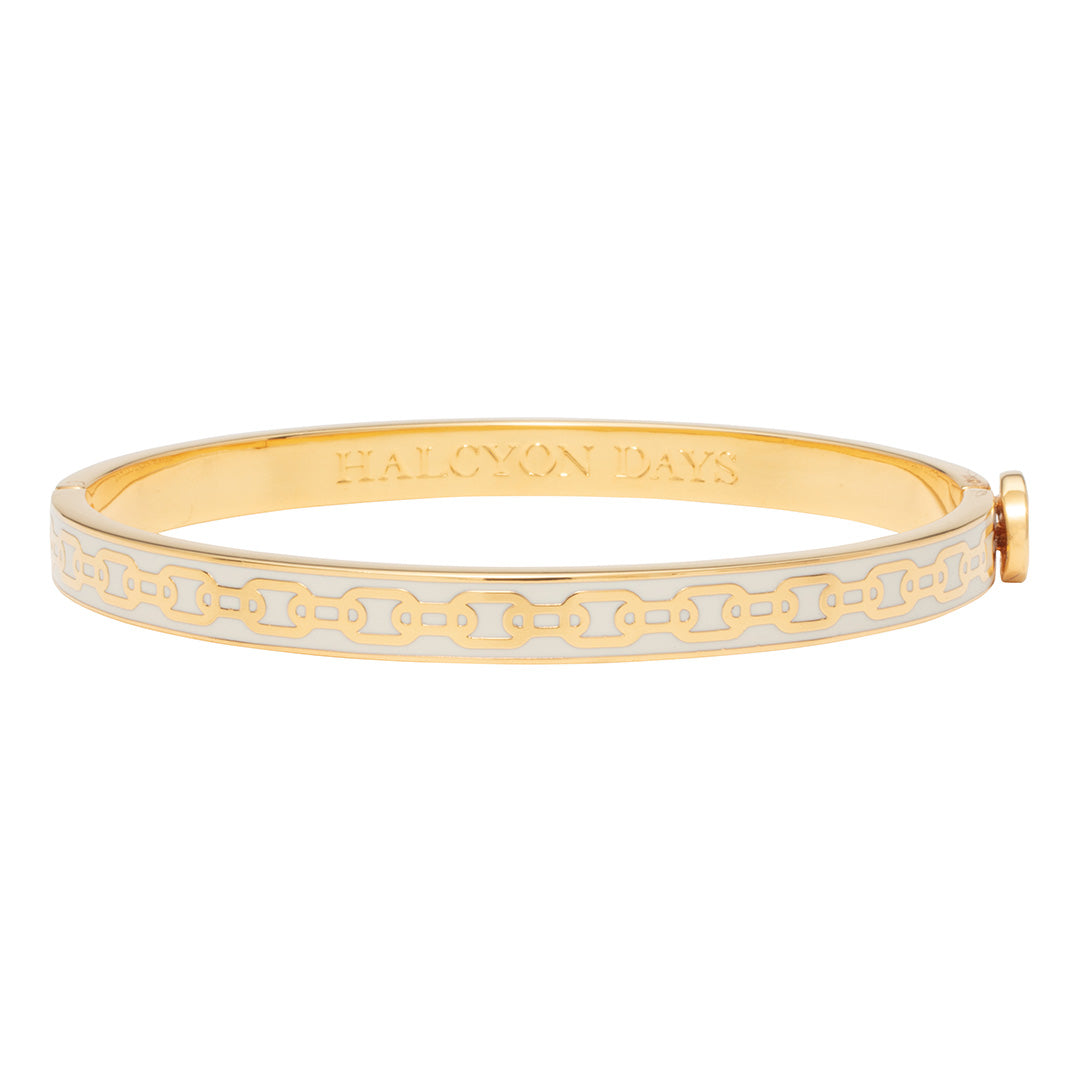 Elegant Cream Enamel Hinged Bangle Bracelet - Vintage Style Jewelry for Women, Perfect for Parties, Weddings & Everyday Wear